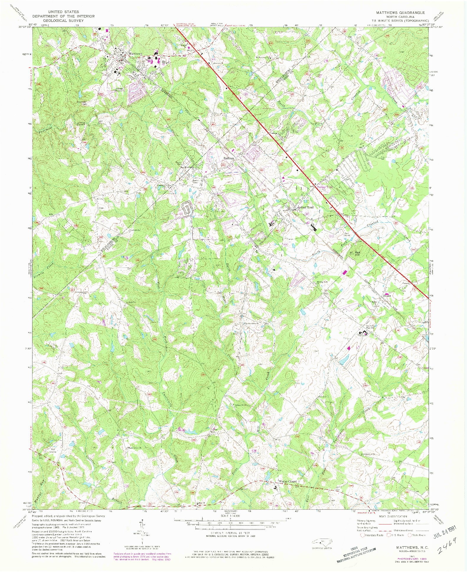 USGS 1:24000-SCALE QUADRANGLE FOR MATTHEWS, NC 1971