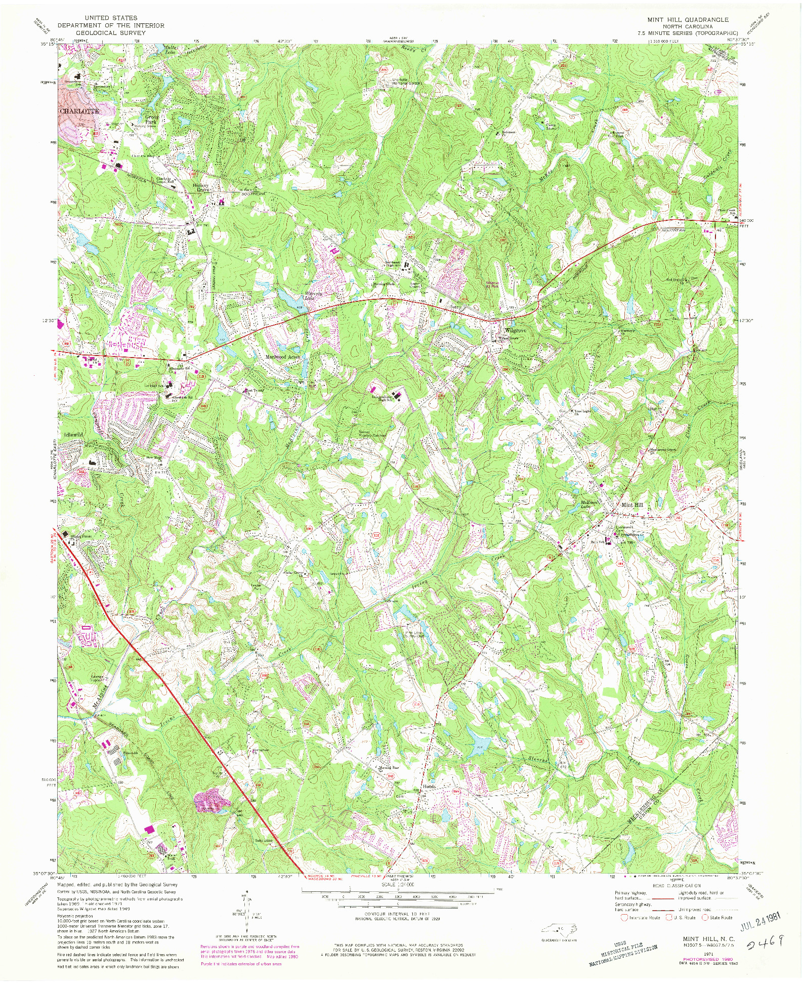 USGS 1:24000-SCALE QUADRANGLE FOR MINT HILL, NC 1971