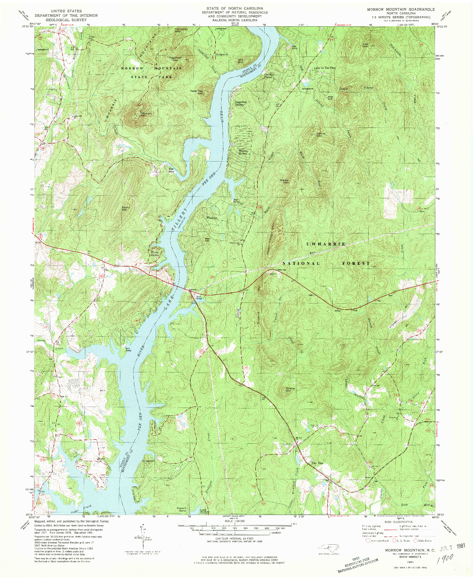 USGS 1:24000-SCALE QUADRANGLE FOR MORROW MOUNTAIN, NC 1981