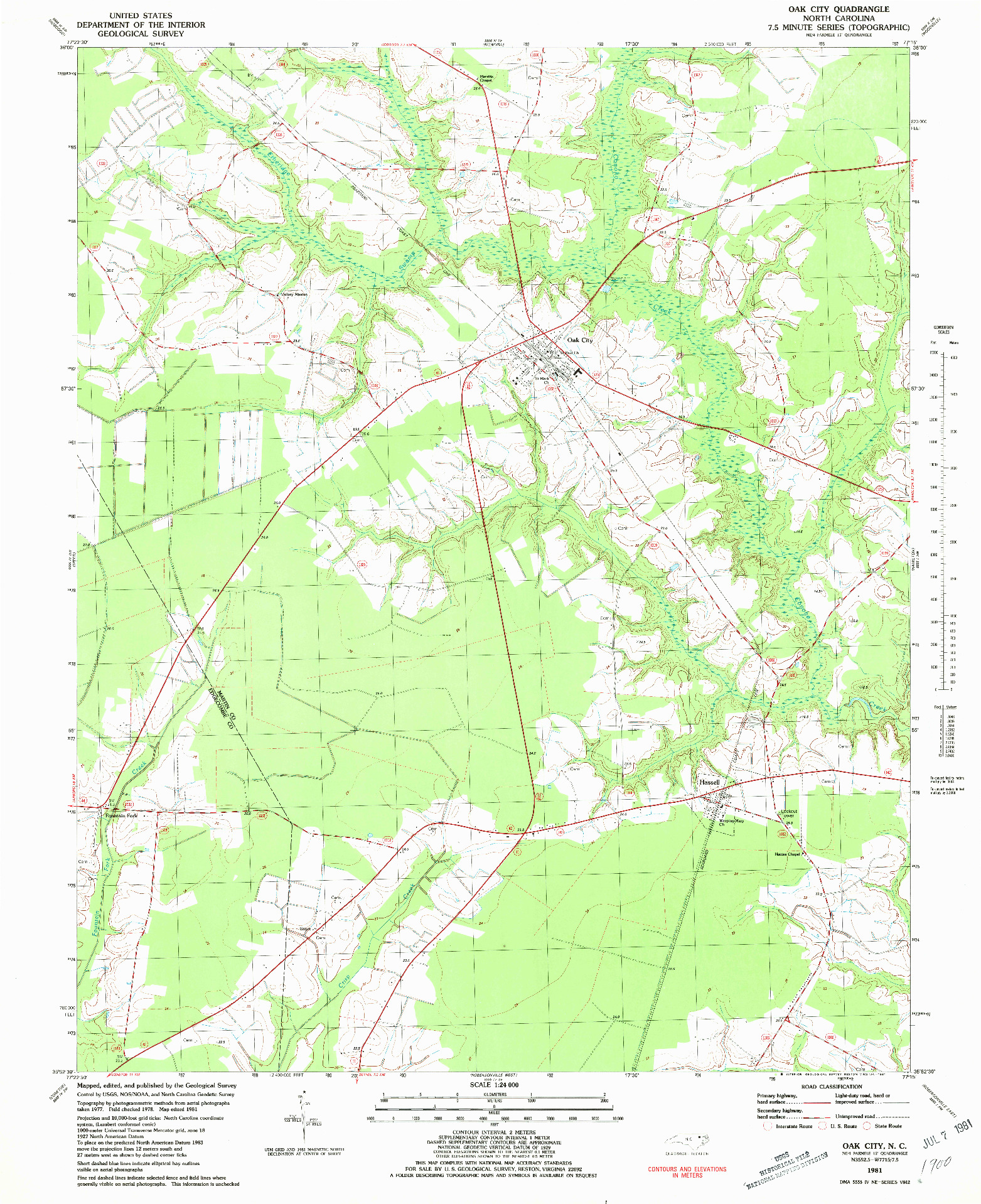 USGS 1:24000-SCALE QUADRANGLE FOR OAK CITY, NC 1981
