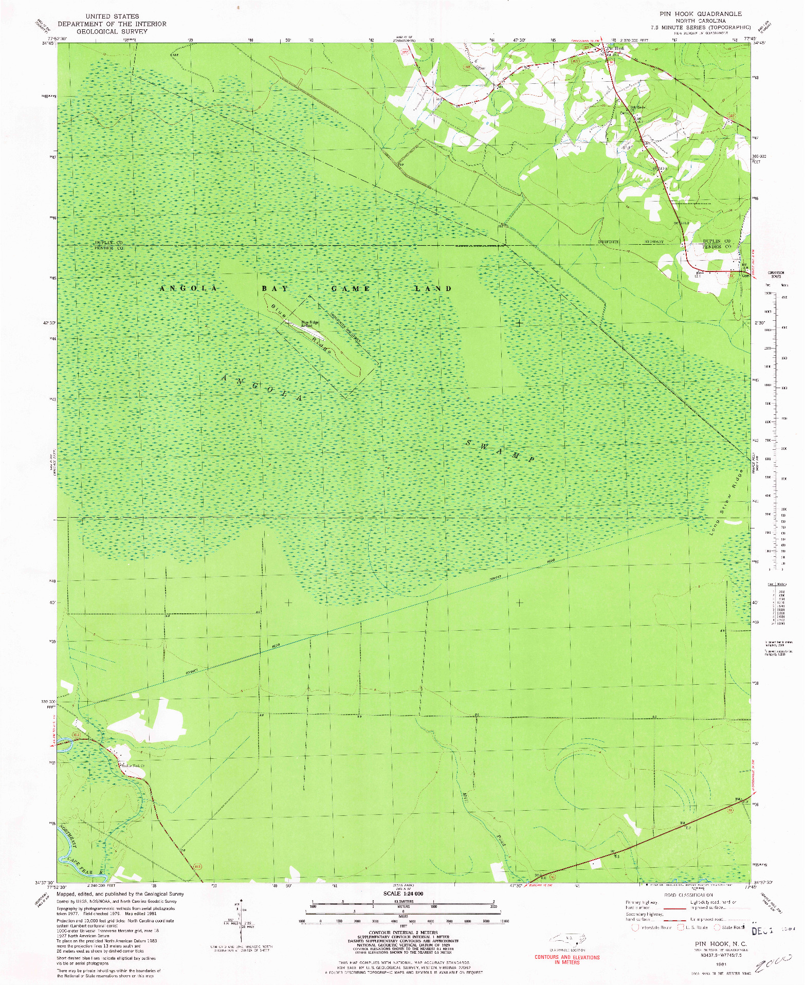USGS 1:24000-SCALE QUADRANGLE FOR PIN HOOK, NC 1981