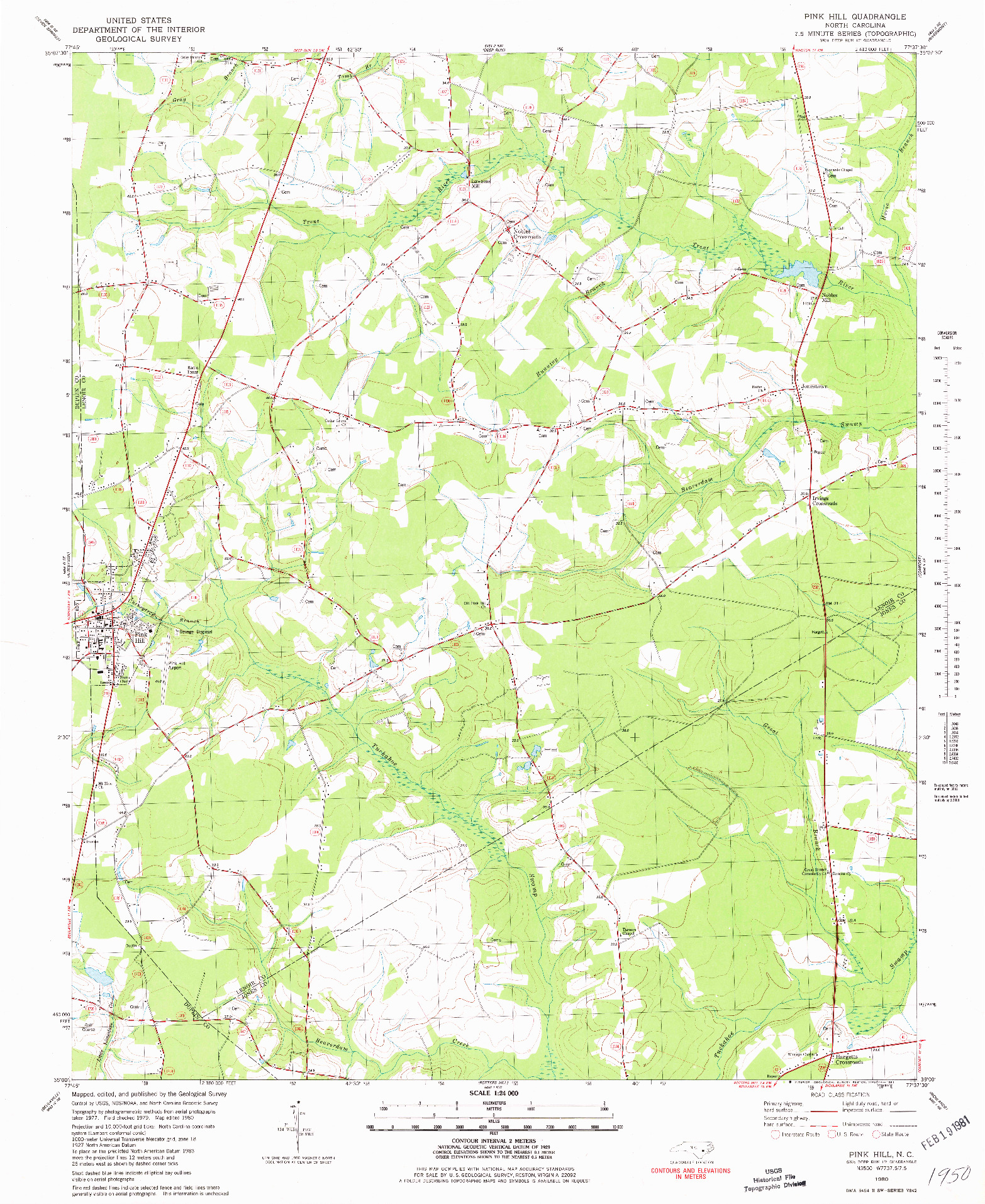 USGS 1:24000-SCALE QUADRANGLE FOR PINK HILL, NC 1980