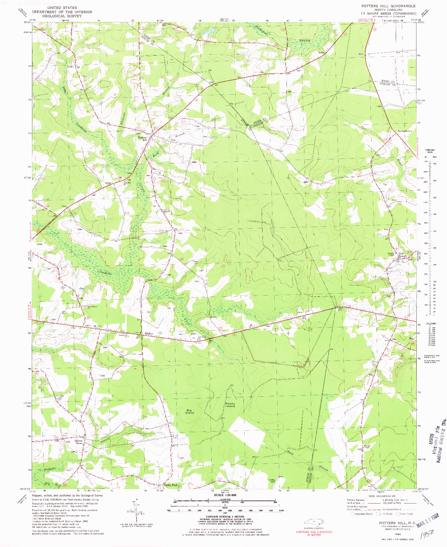 USGS 1:24000-SCALE QUADRANGLE FOR POTTERS HILL, NC 1980
