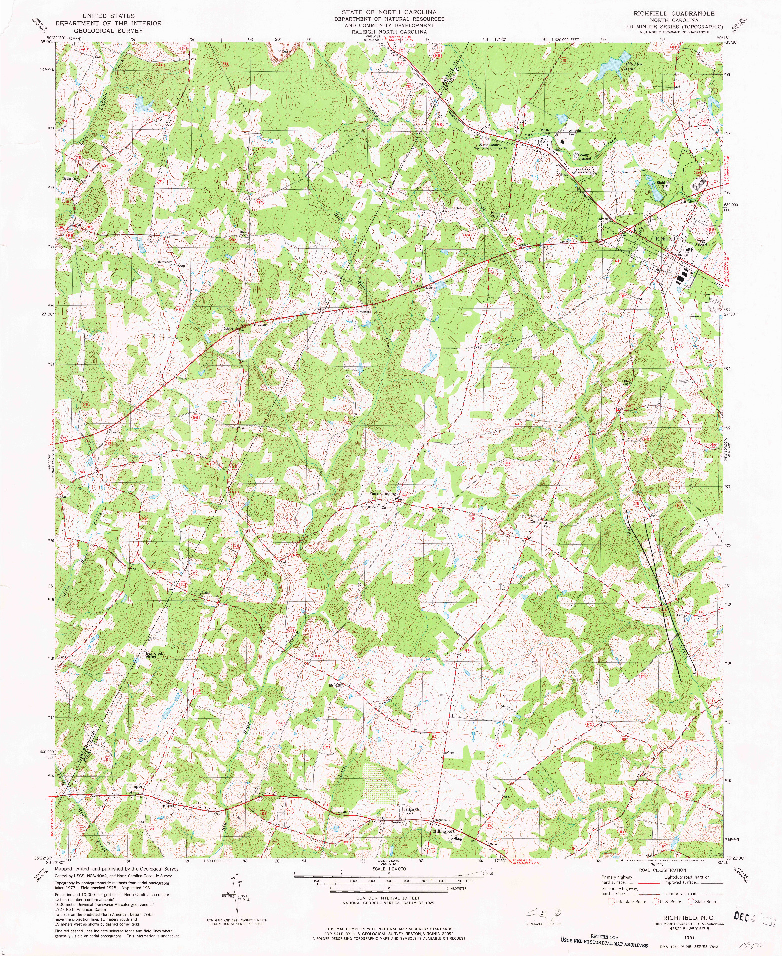 USGS 1:24000-SCALE QUADRANGLE FOR RICHFIELD, NC 1981