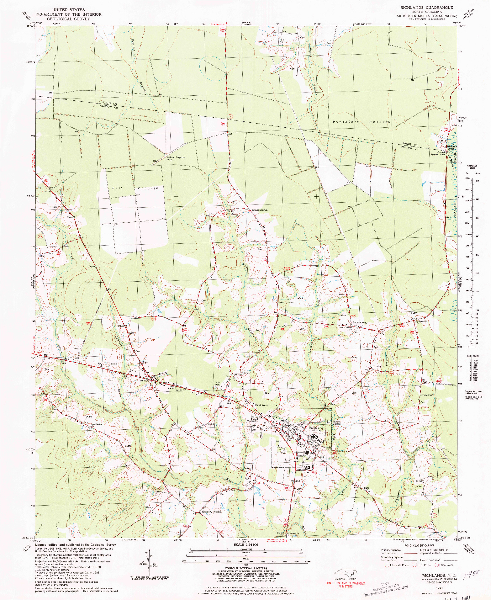 USGS 1:24000-SCALE QUADRANGLE FOR RICHLANDS, NC 1981