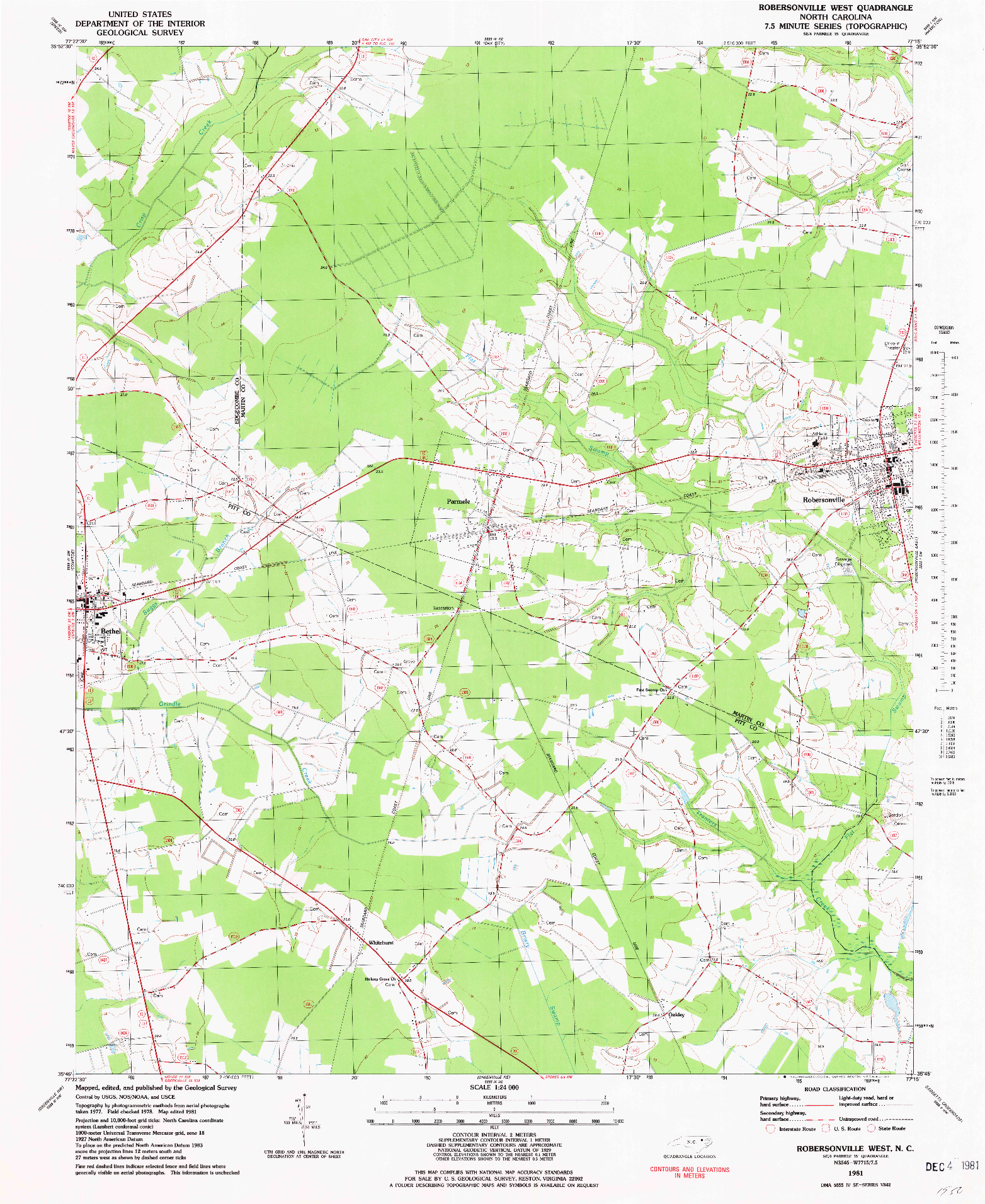 USGS 1:24000-SCALE QUADRANGLE FOR ROBERSONSVILLE WEST, NC 1981