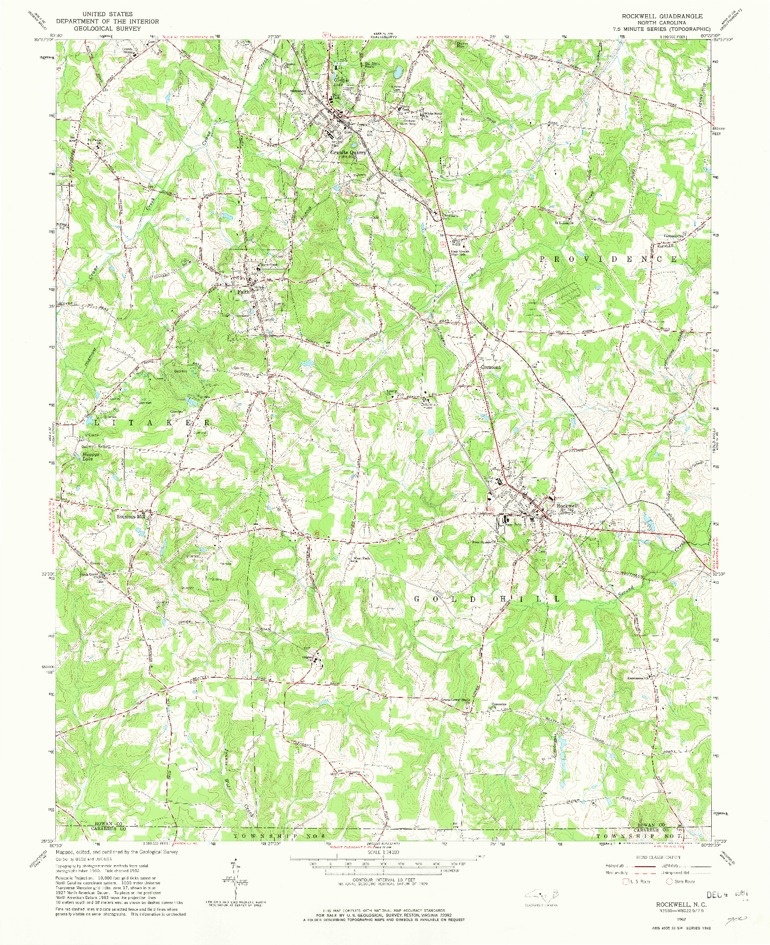 USGS 1:24000-SCALE QUADRANGLE FOR ROCKWELL, NC 1962