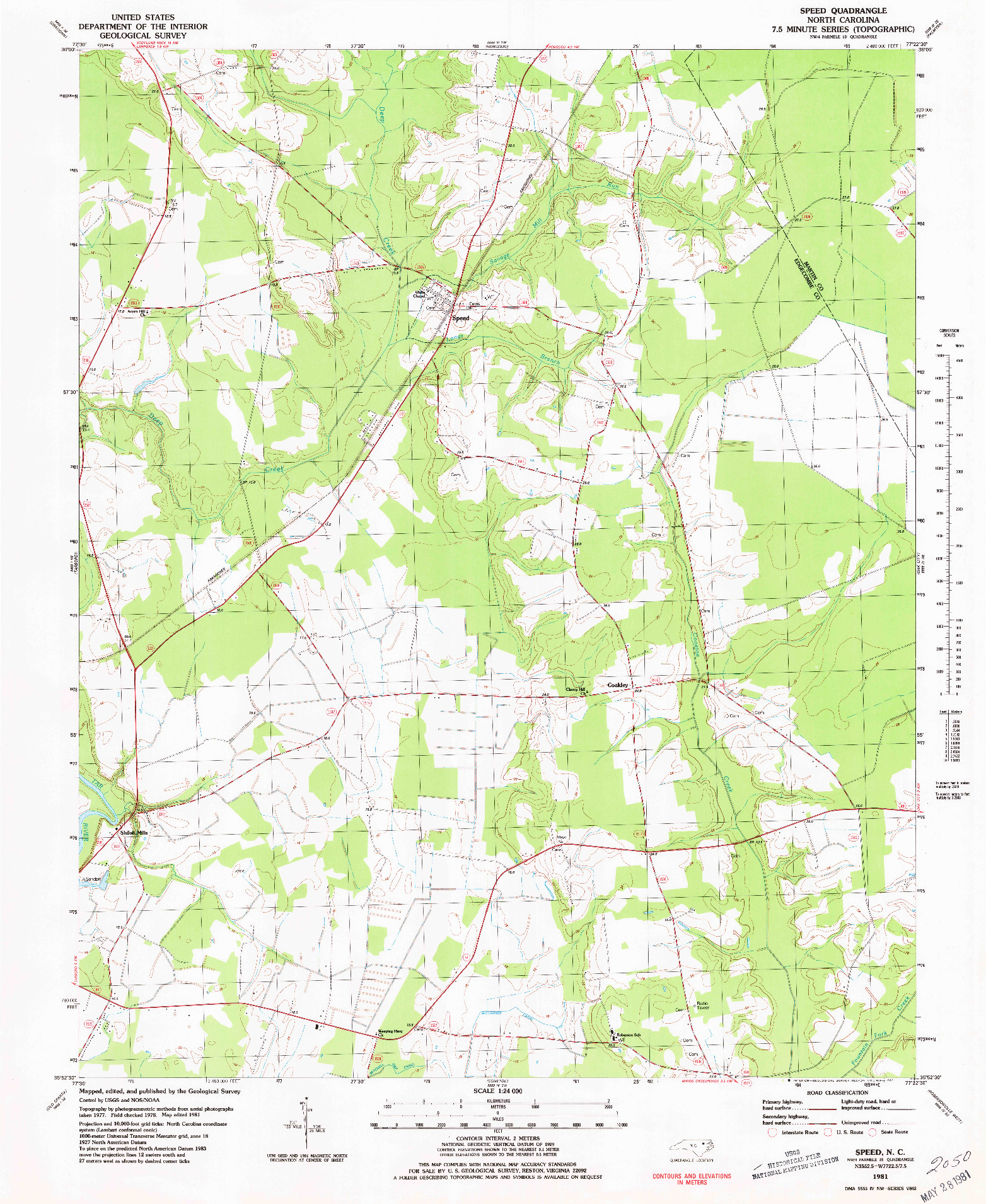 USGS 1:24000-SCALE QUADRANGLE FOR SPEED, NC 1981