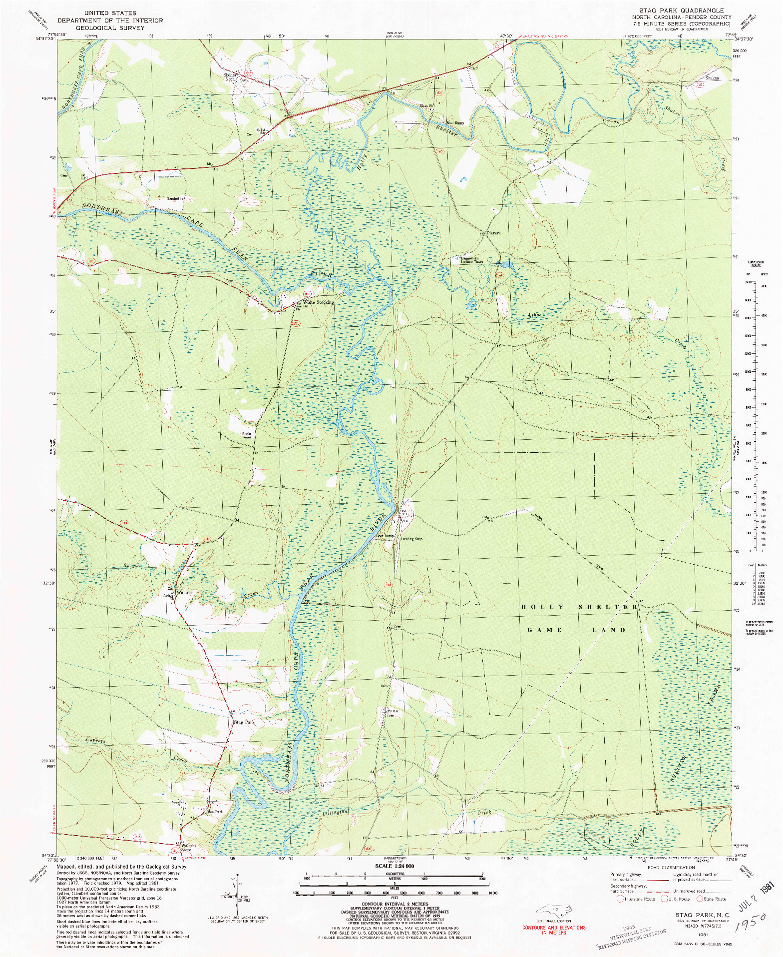 USGS 1:24000-SCALE QUADRANGLE FOR STAG PARK, NC 1981