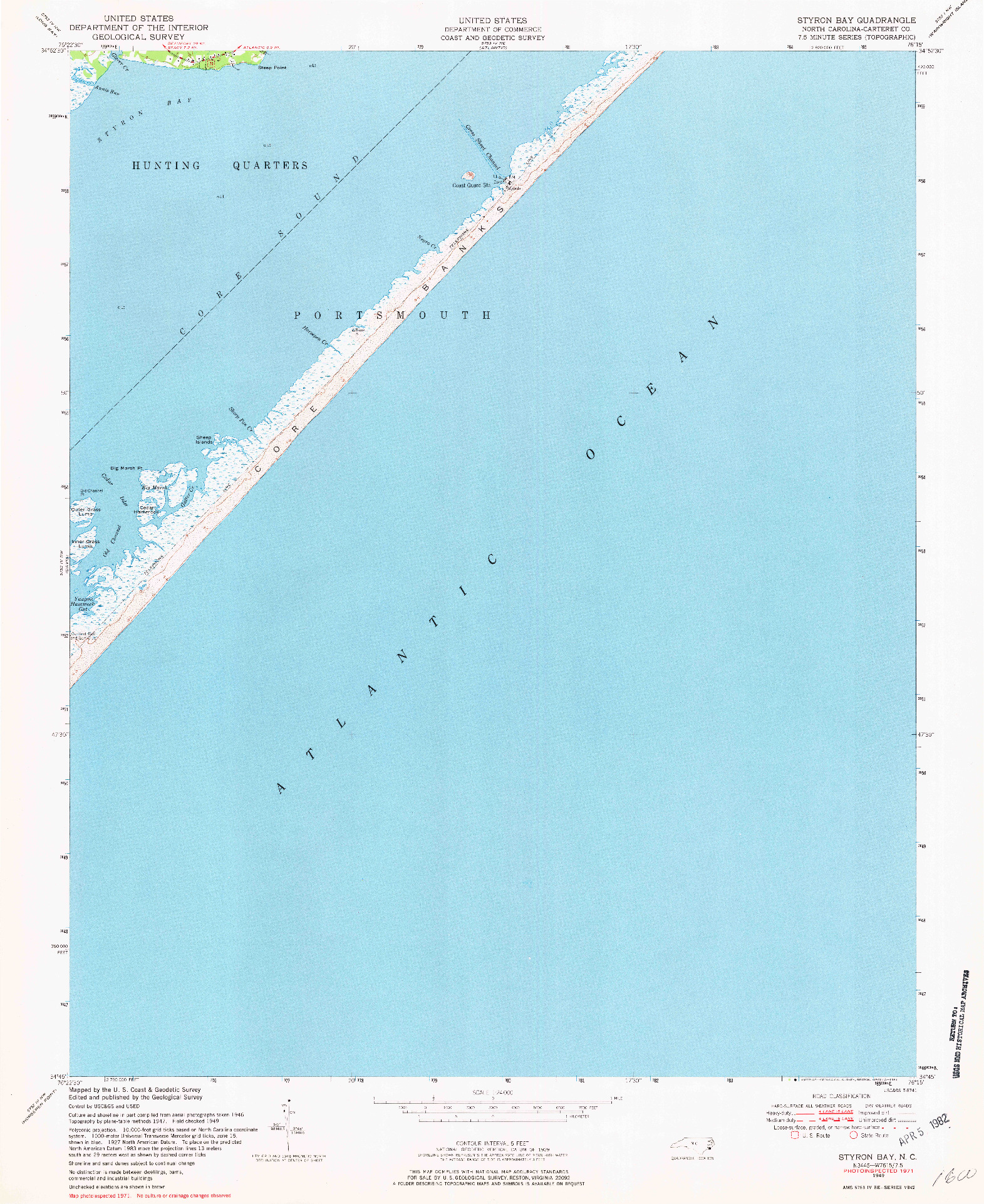 USGS 1:24000-SCALE QUADRANGLE FOR STYRON BAY, NC 1949