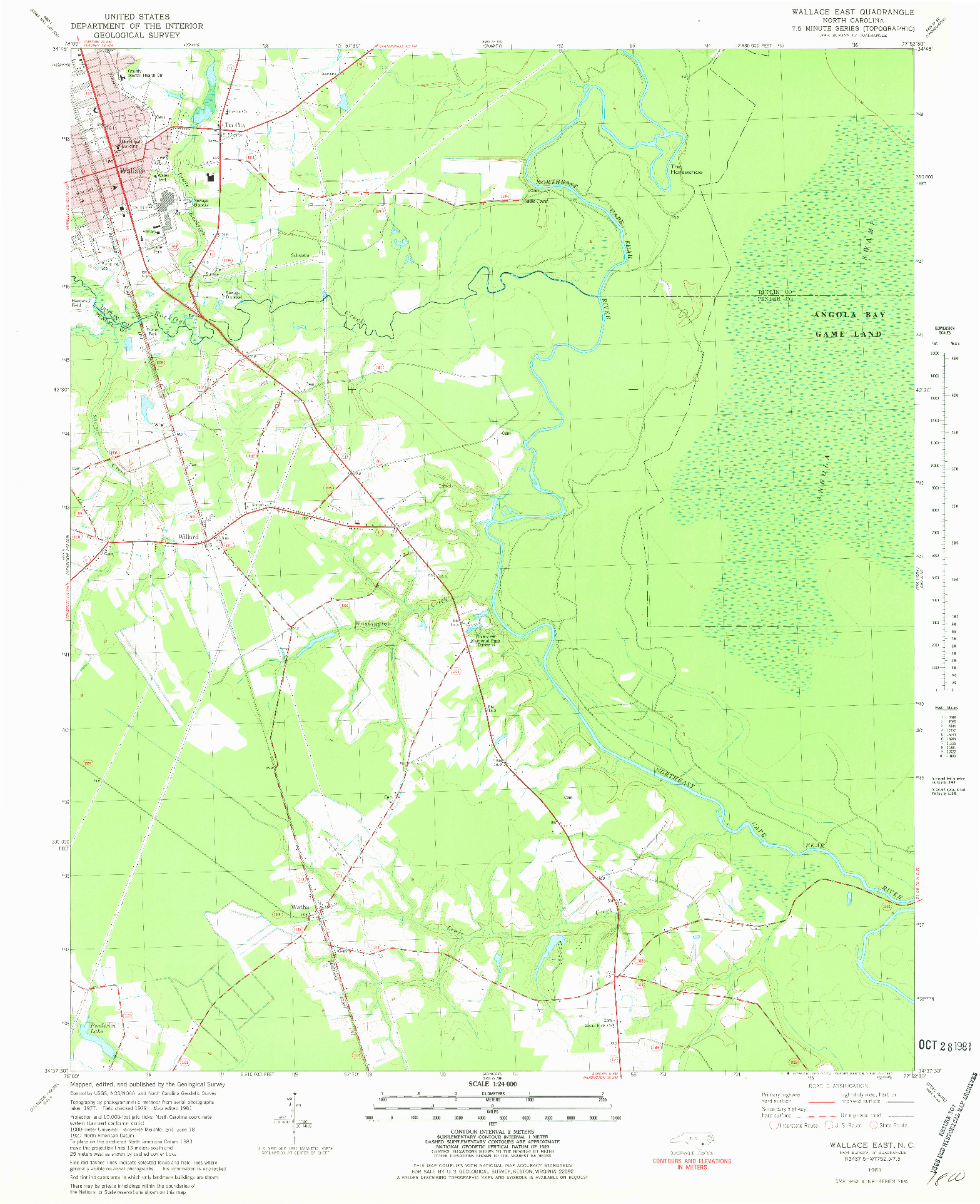 USGS 1:24000-SCALE QUADRANGLE FOR WALLACE EAST, NC 1981