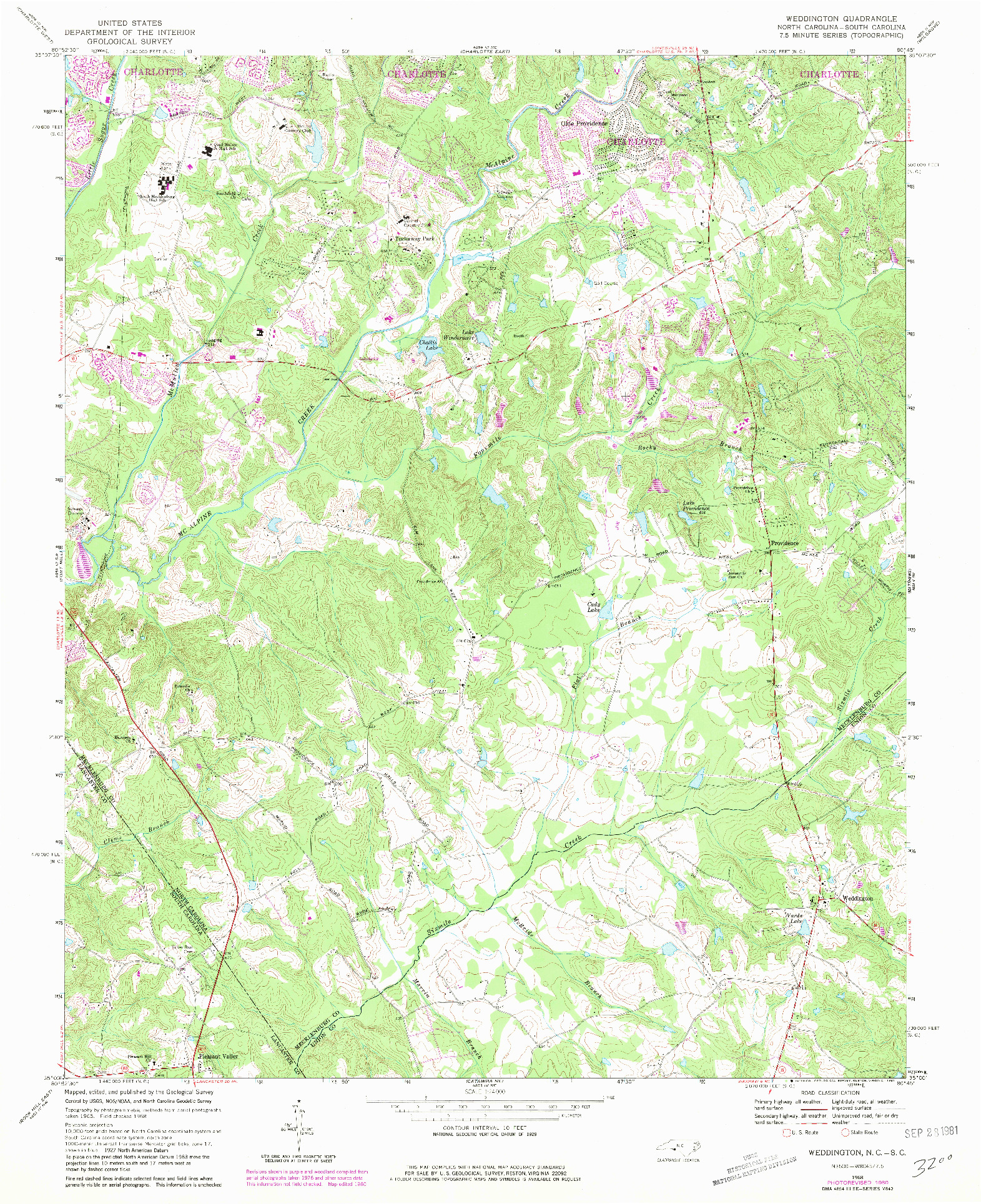 USGS 1:24000-SCALE QUADRANGLE FOR WEDDINGTON, NC 1968