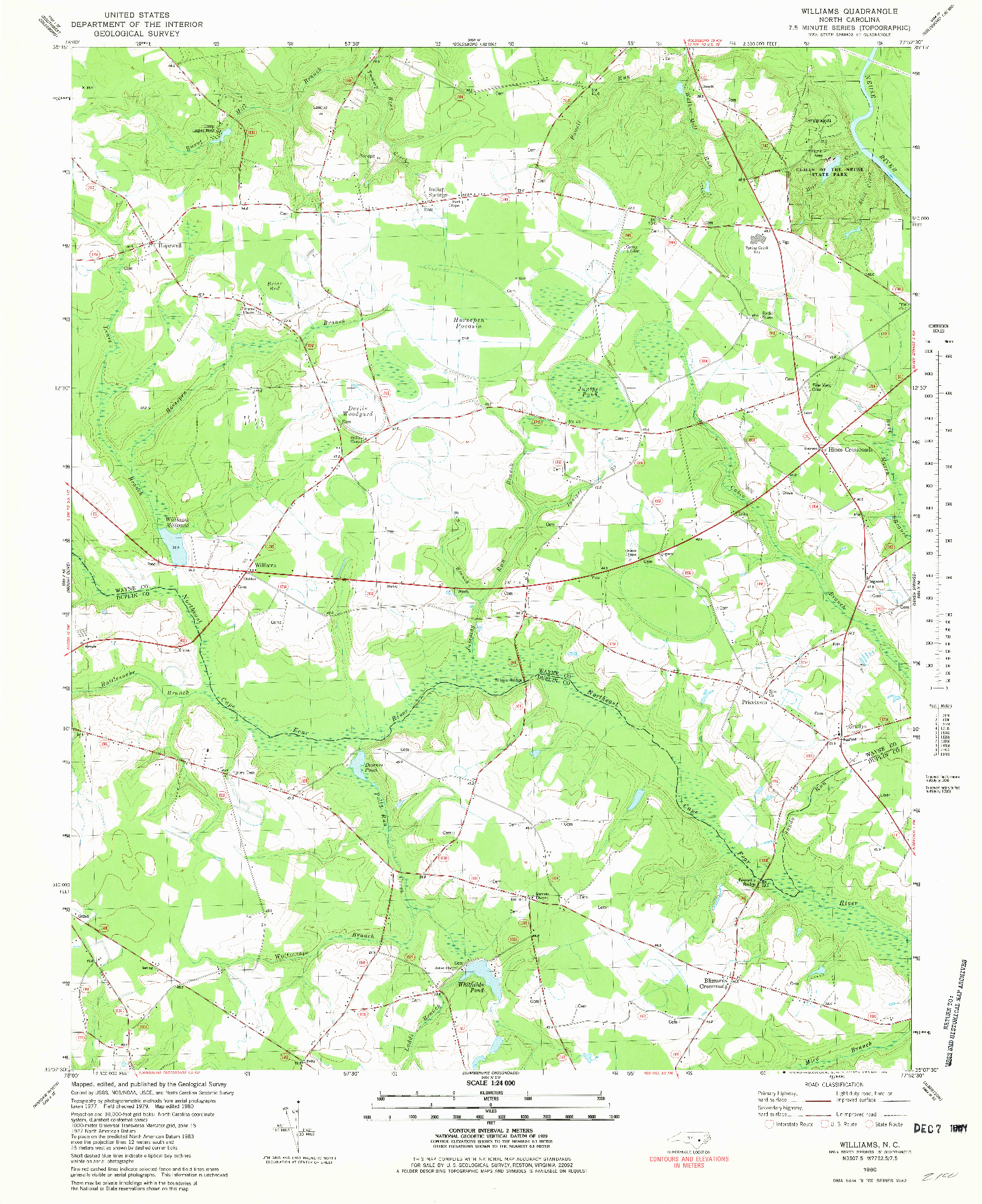 USGS 1:24000-SCALE QUADRANGLE FOR WILLIAMS, NC 1980