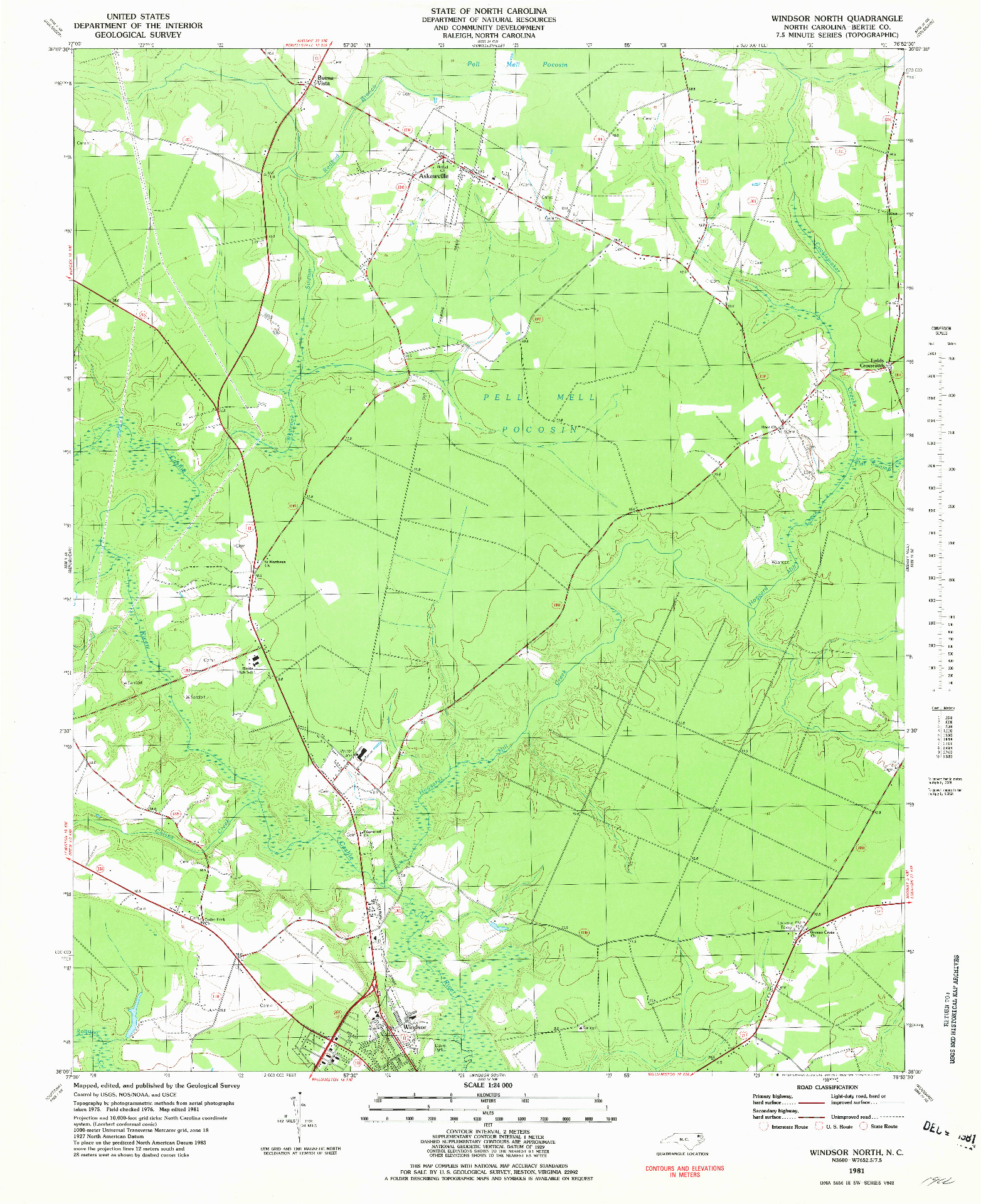 USGS 1:24000-SCALE QUADRANGLE FOR WINDSOR NORTH, NC 1981