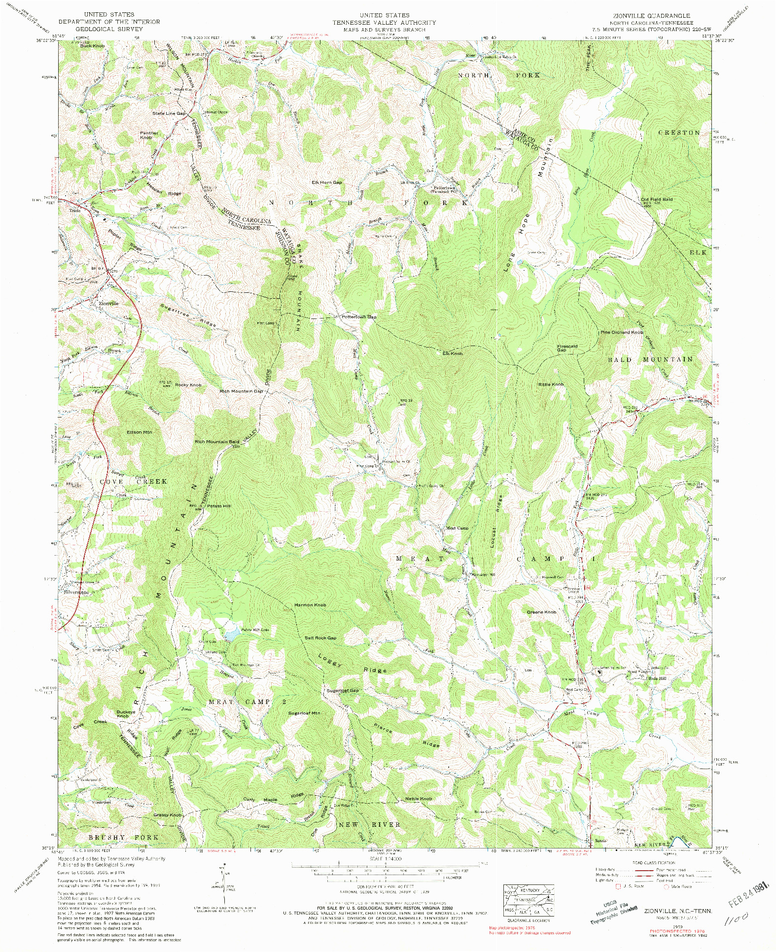 USGS 1:24000-SCALE QUADRANGLE FOR ZIONVILLE, NC 1959