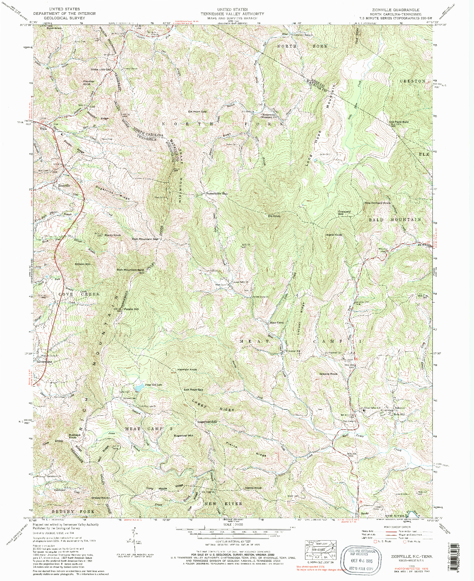 USGS 1:24000-SCALE QUADRANGLE FOR ZIONVILLE, NC 1959