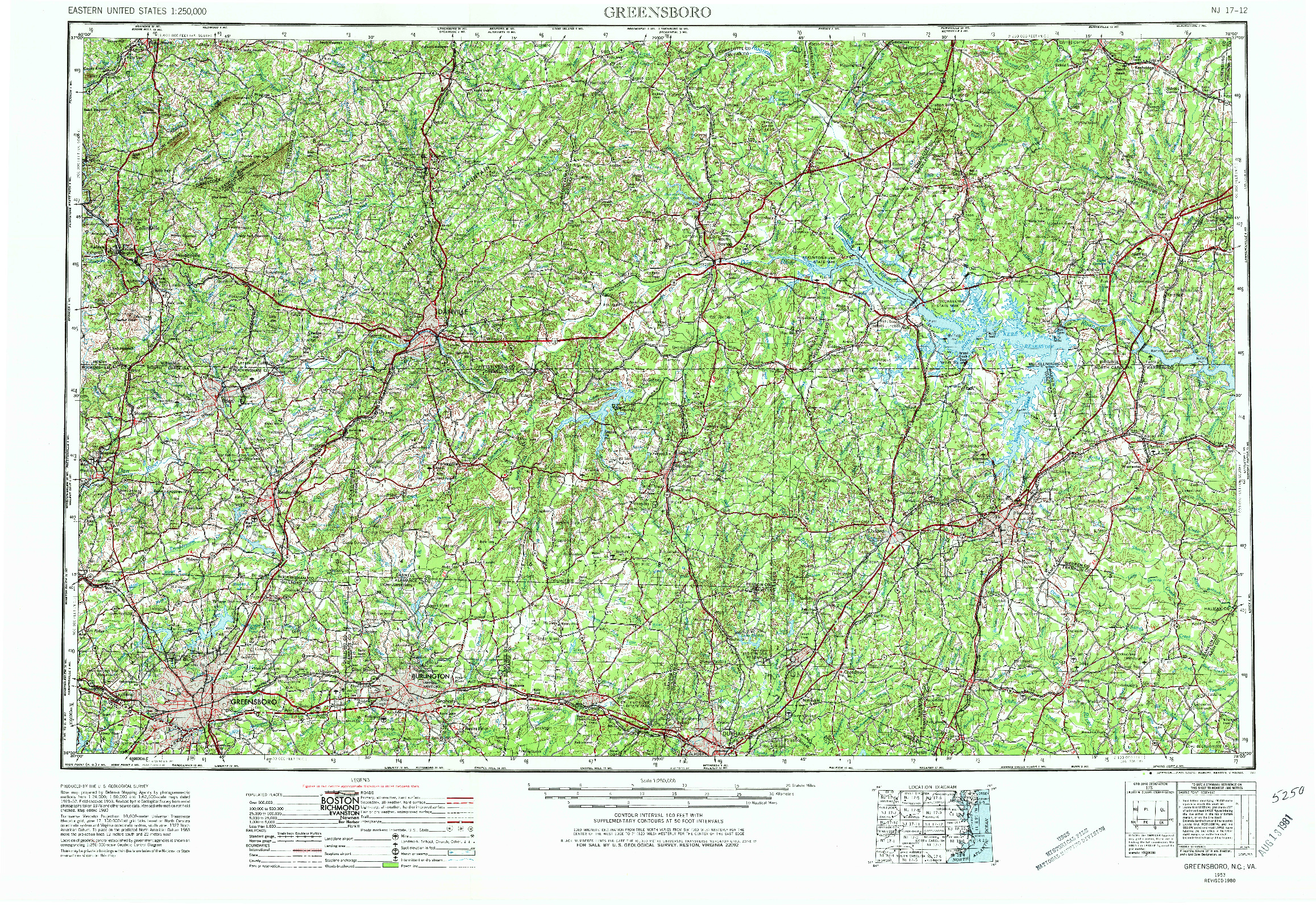 USGS 1:250000-SCALE QUADRANGLE FOR GREENSBORO, NC 1953