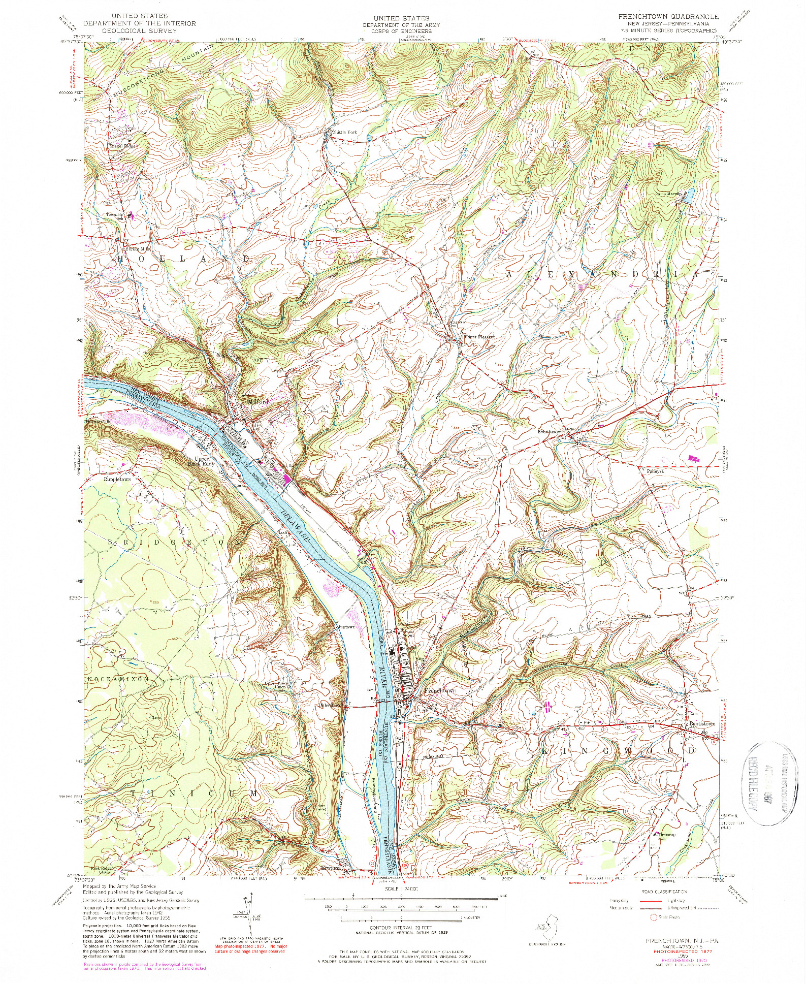 USGS 1:24000-SCALE QUADRANGLE FOR FRENCHTOWN, NJ 1955