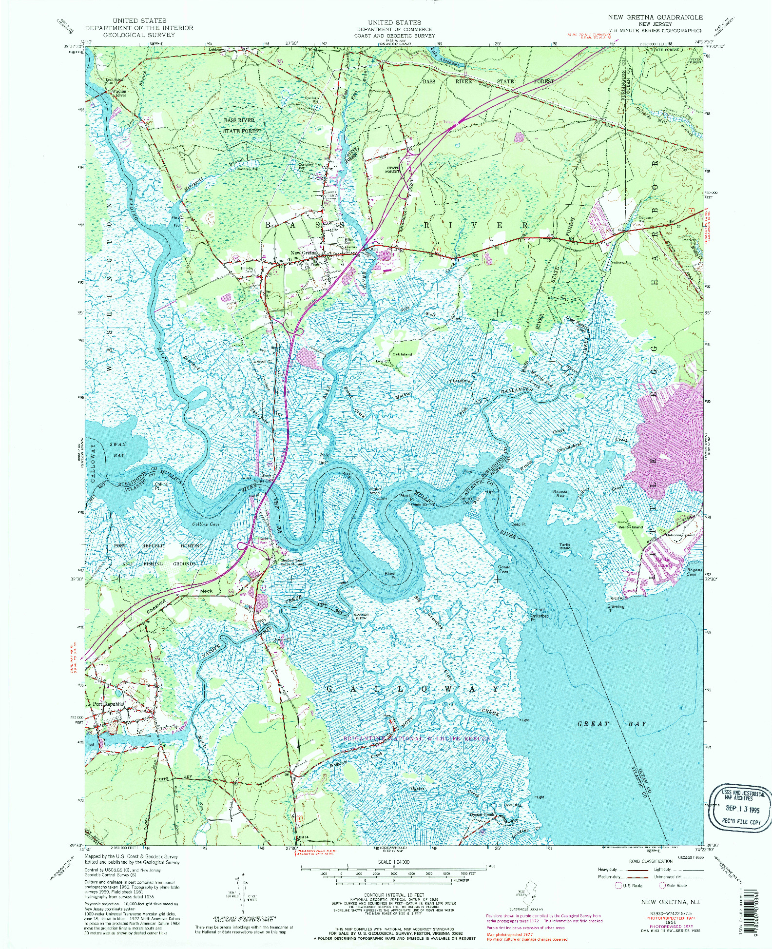 USGS 1:24000-SCALE QUADRANGLE FOR NEW GRETNA, NJ 1951