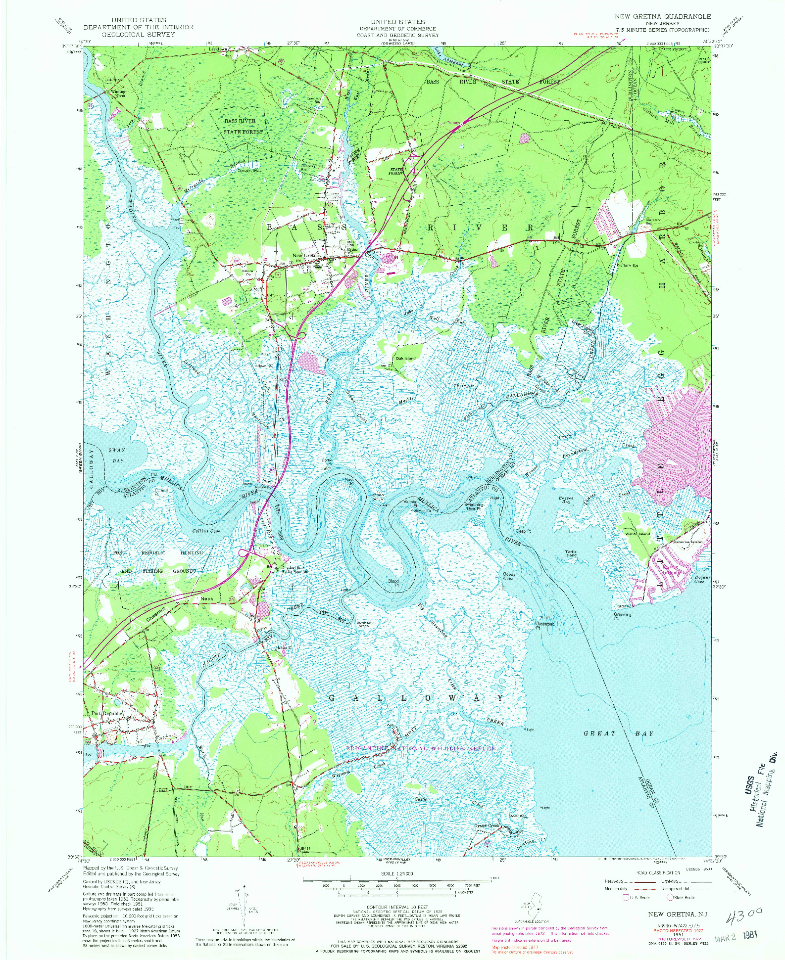 USGS 1:24000-SCALE QUADRANGLE FOR NEW GRETNA, NJ 1951
