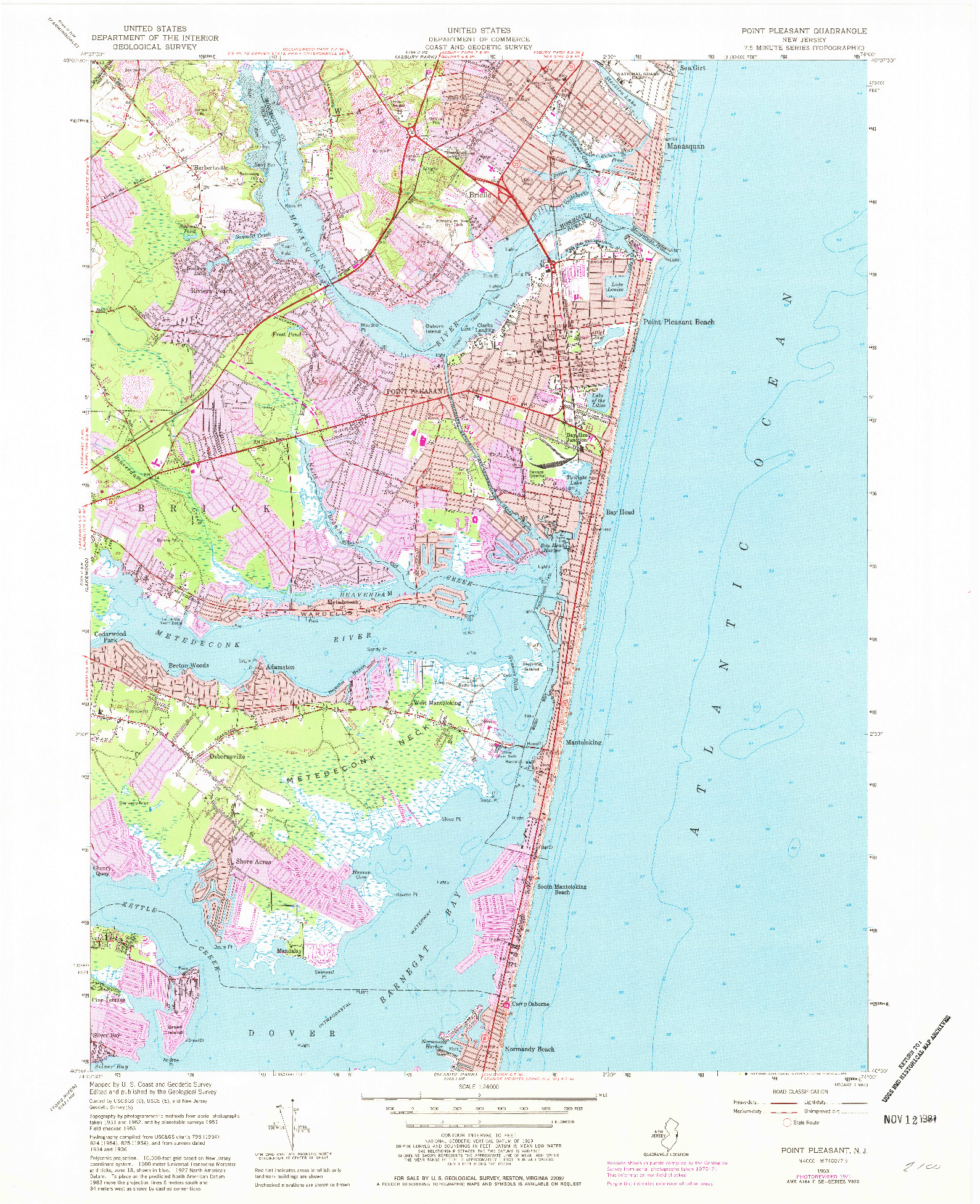 USGS 1:24000-SCALE QUADRANGLE FOR POINT PLEASANT, NJ 1953