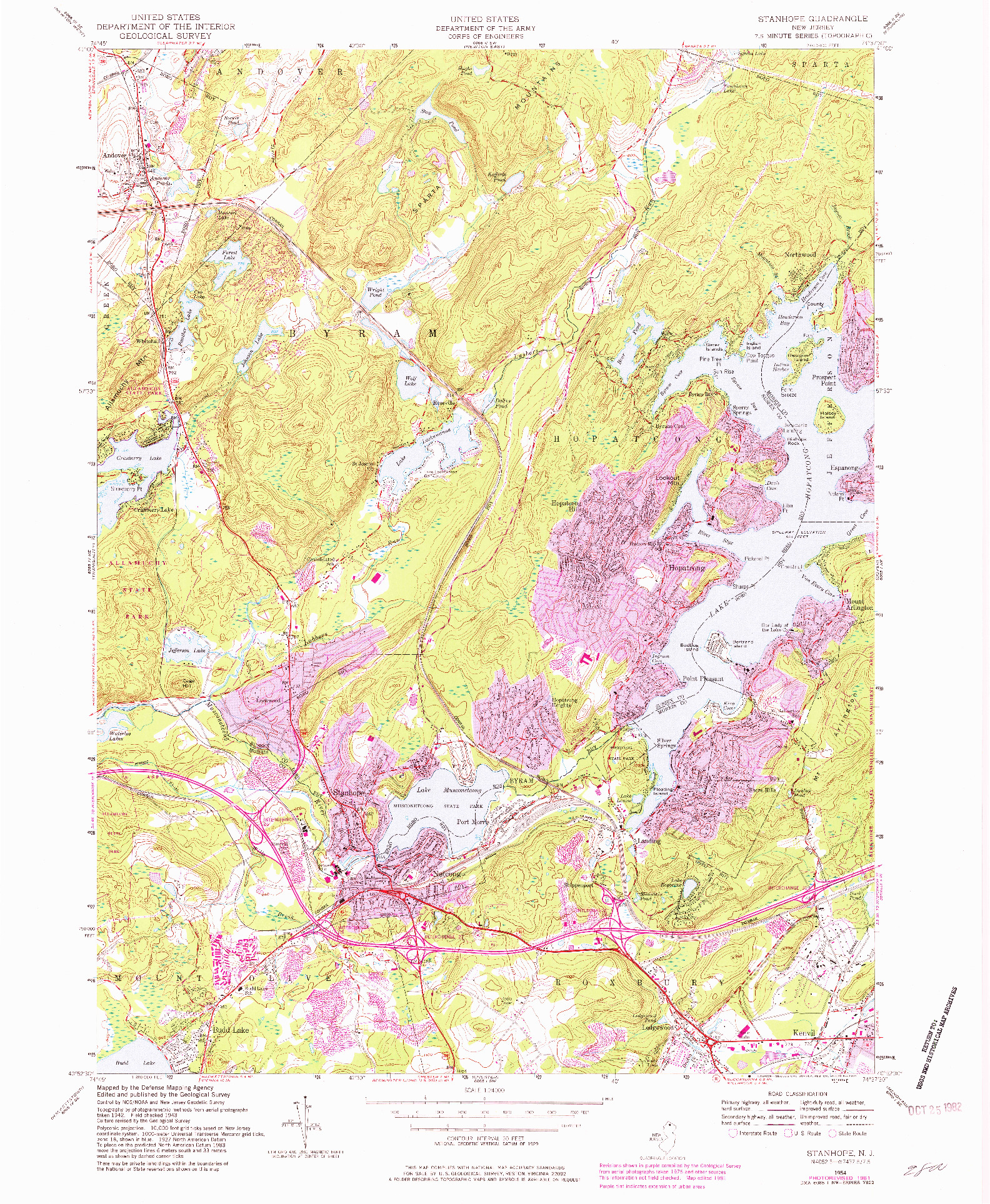 USGS 1:24000-SCALE QUADRANGLE FOR STANHOPE, NJ 1954