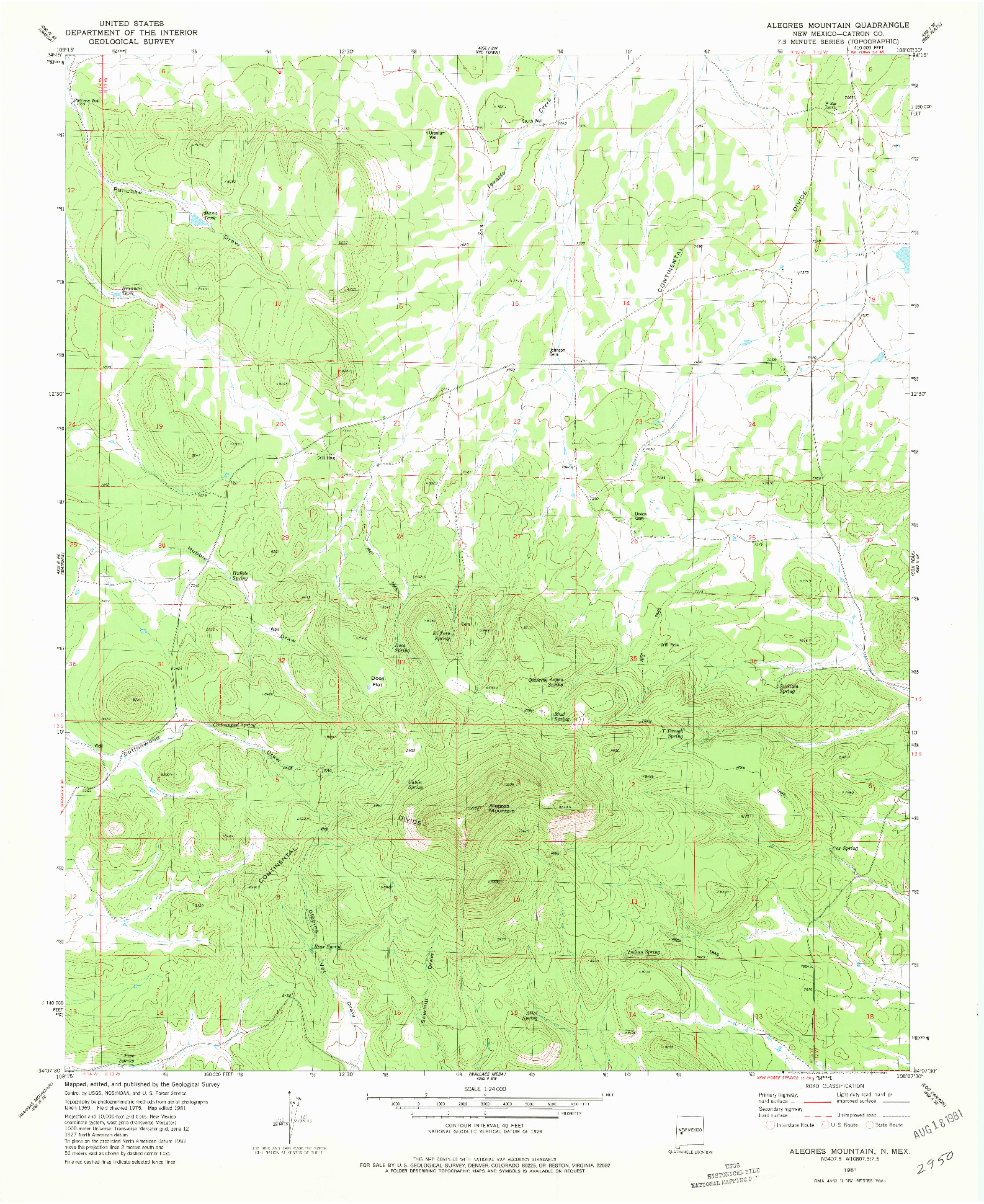 USGS 1:24000-SCALE QUADRANGLE FOR ALEGRES MOUNTAIN, NM 1981