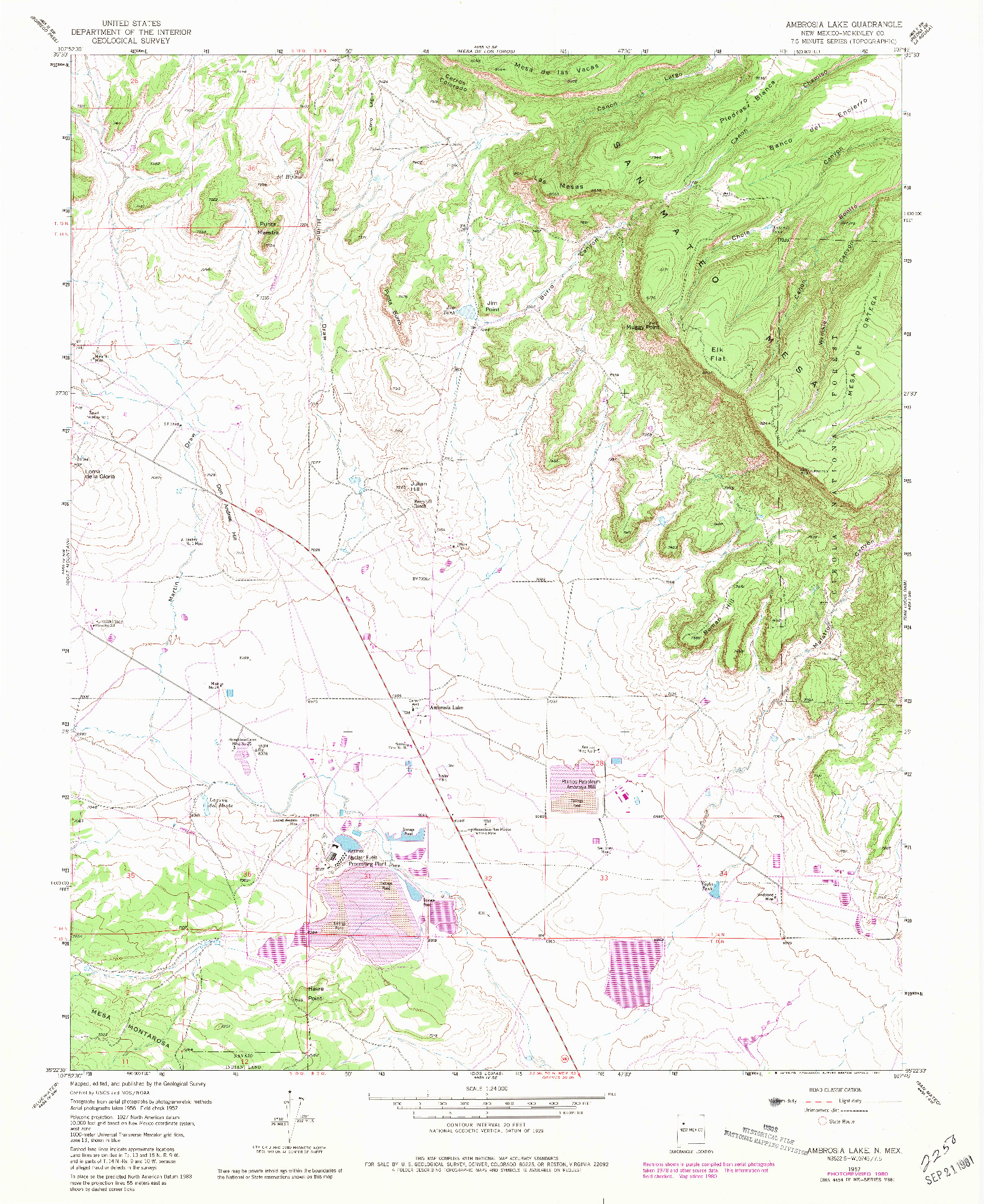 USGS 1:24000-SCALE QUADRANGLE FOR AMBROSIA LAKE, NM 1957