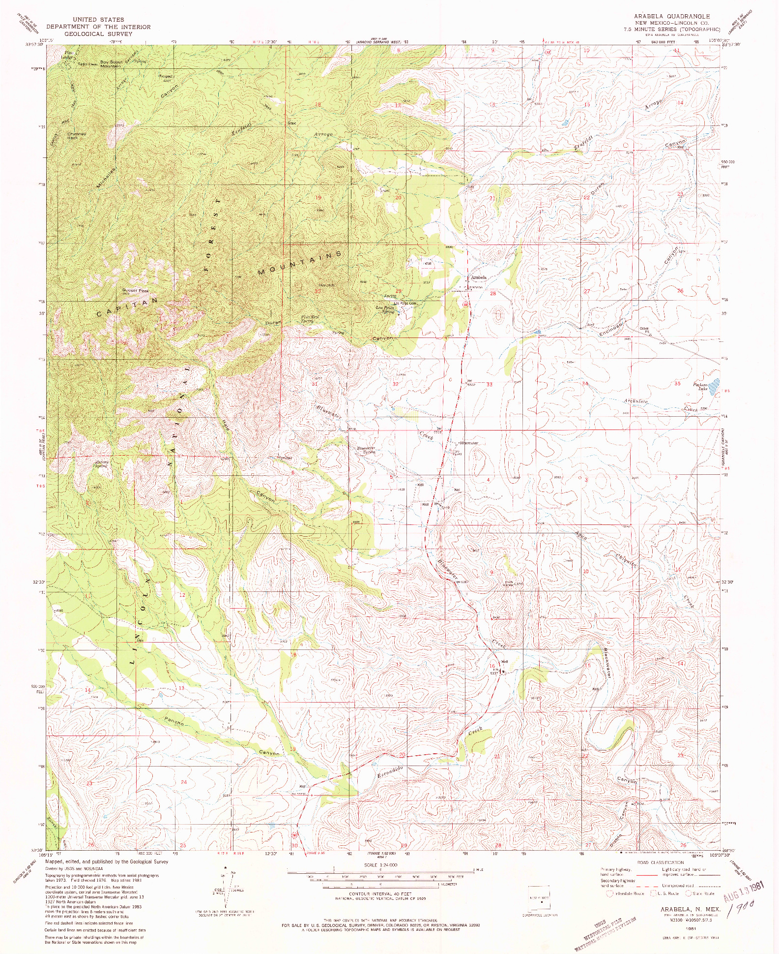 USGS 1:24000-SCALE QUADRANGLE FOR ARABELA, NM 1981
