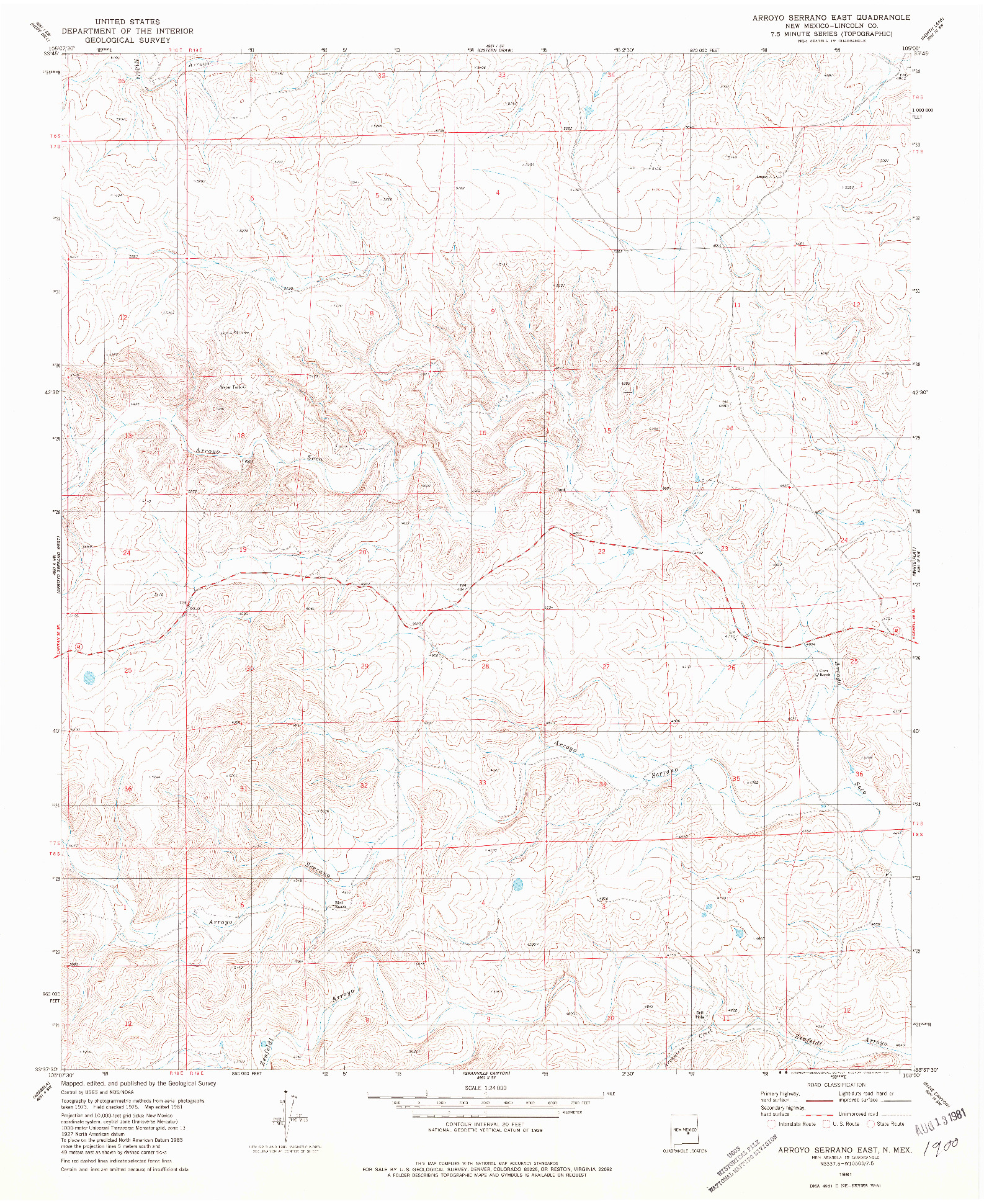 USGS 1:24000-SCALE QUADRANGLE FOR ARROYO SERRANO EAST, NM 1981