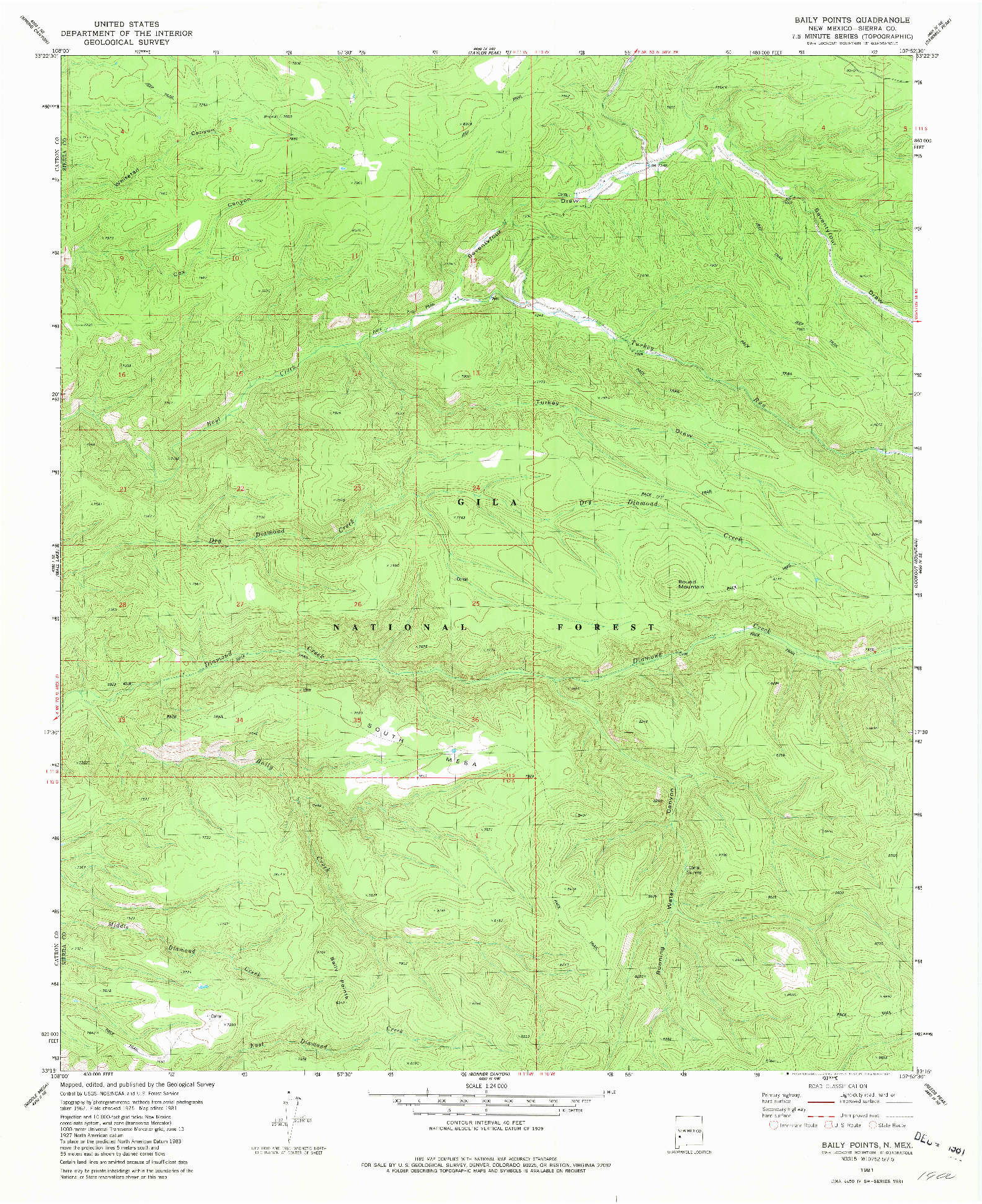 USGS 1:24000-SCALE QUADRANGLE FOR BAILY POINTS, NM 1981