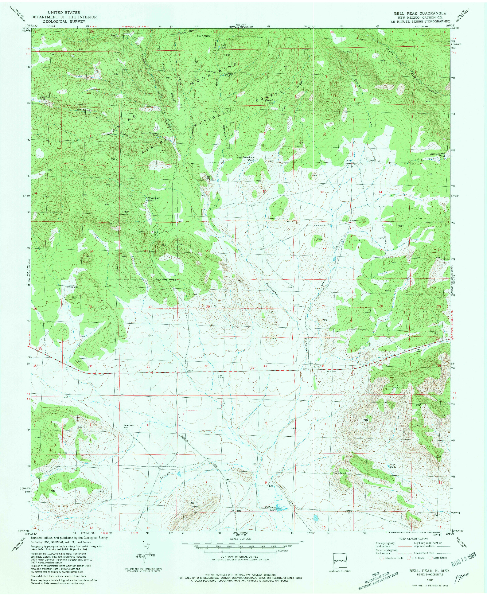 USGS 1:24000-SCALE QUADRANGLE FOR BELL PEAK, NM 1981