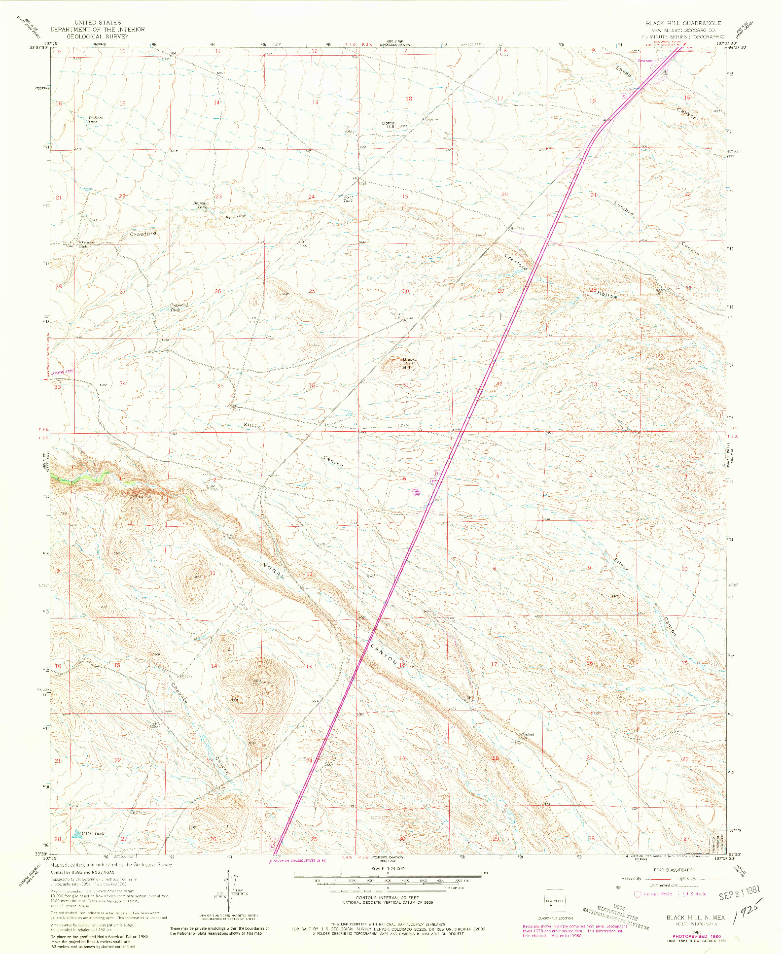 USGS 1:24000-SCALE QUADRANGLE FOR BLACK HILL, NM 1961