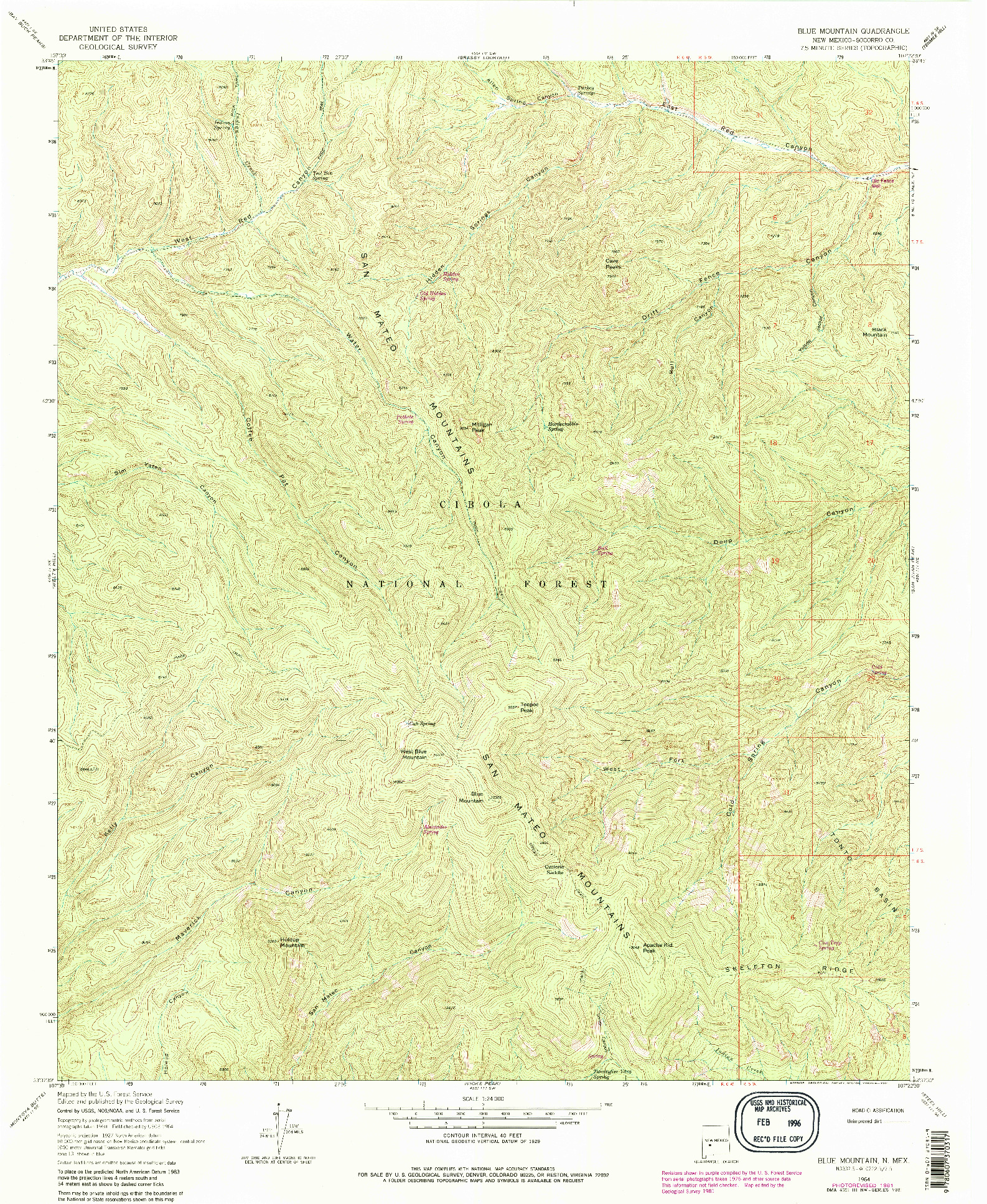 USGS 1:24000-SCALE QUADRANGLE FOR BLUE MOUNTAIN, NM 1964