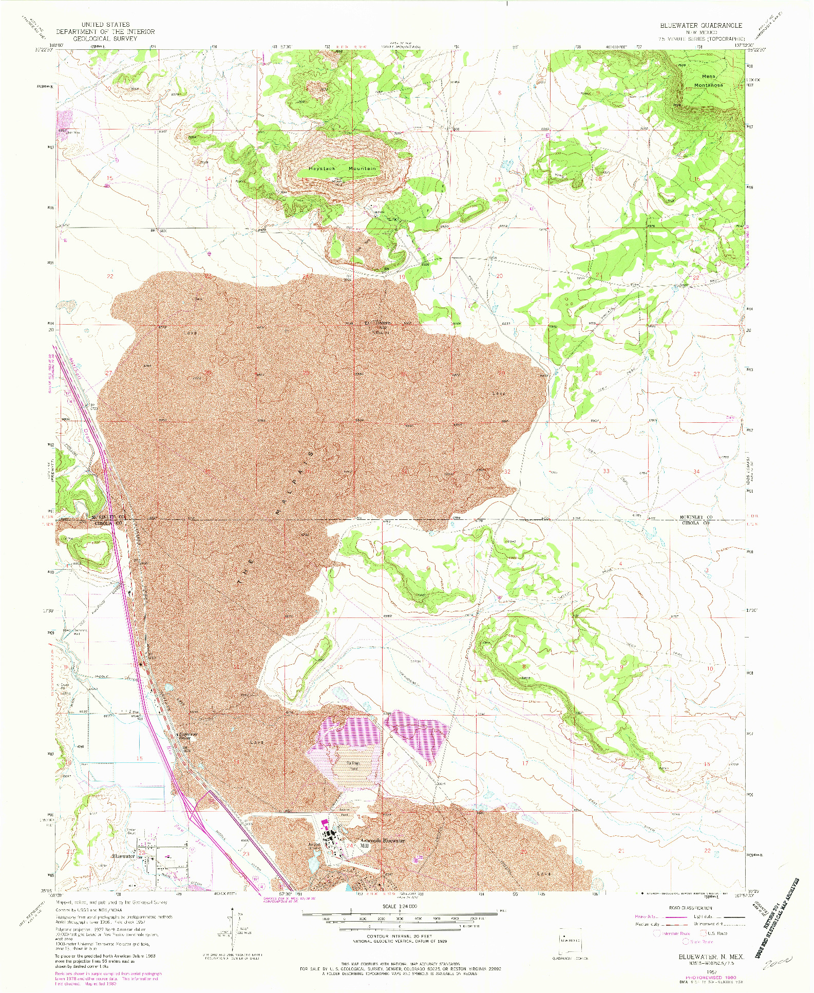 USGS 1:24000-SCALE QUADRANGLE FOR BLUEWATER, NM 1957
