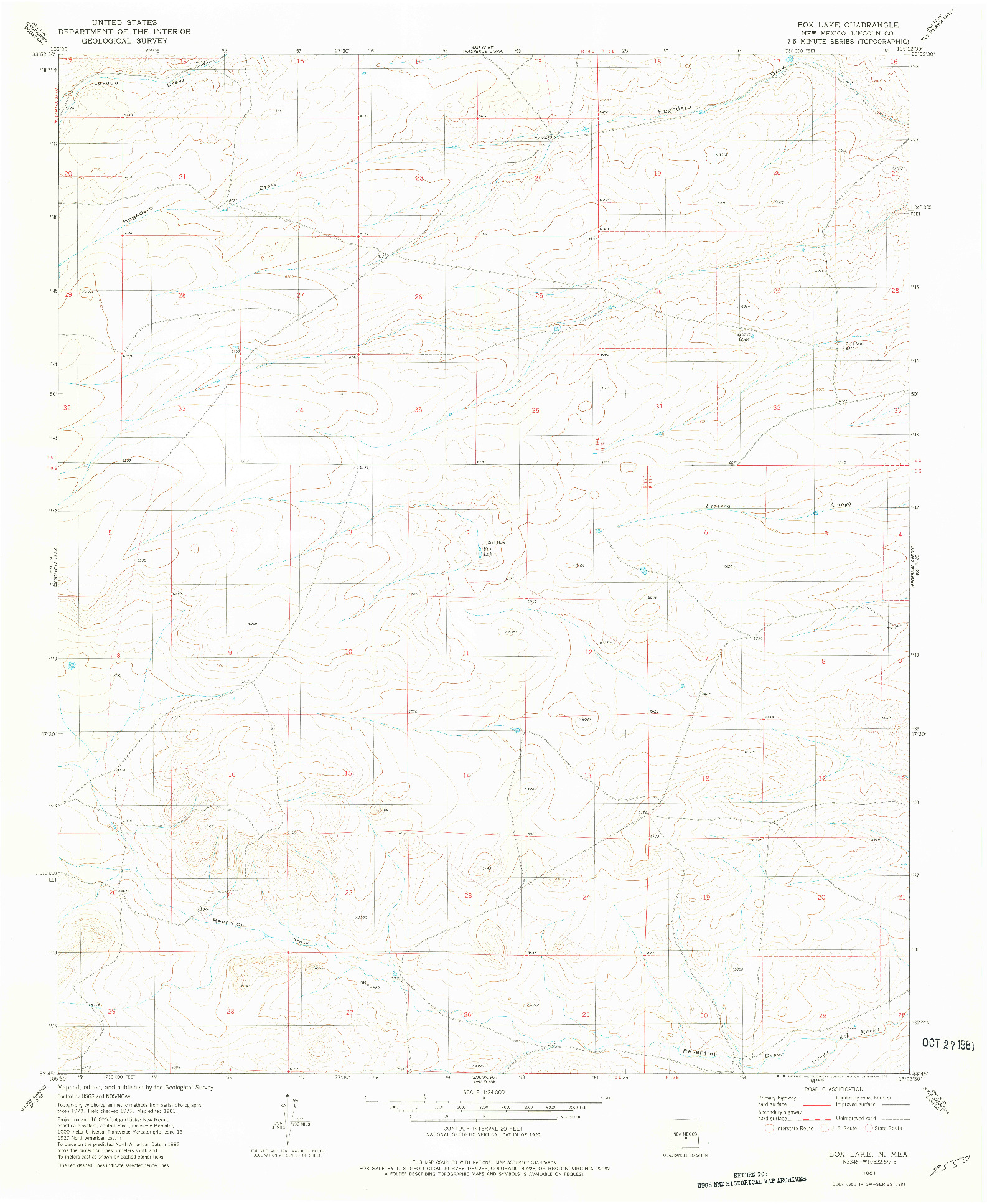USGS 1:24000-SCALE QUADRANGLE FOR BOX LAKE, NM 1981