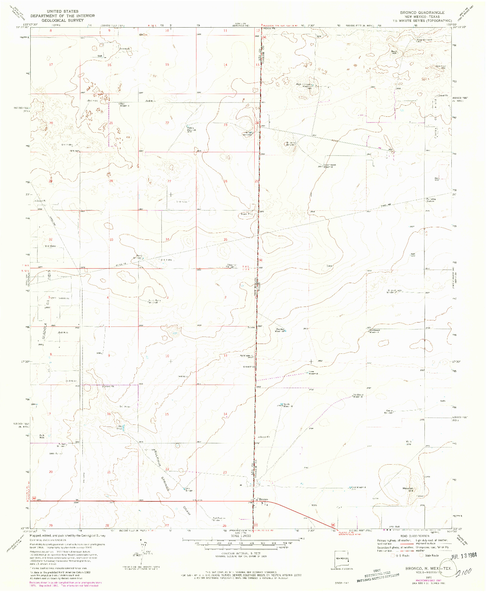 USGS 1:24000-SCALE QUADRANGLE FOR BRONCO, NM 1970