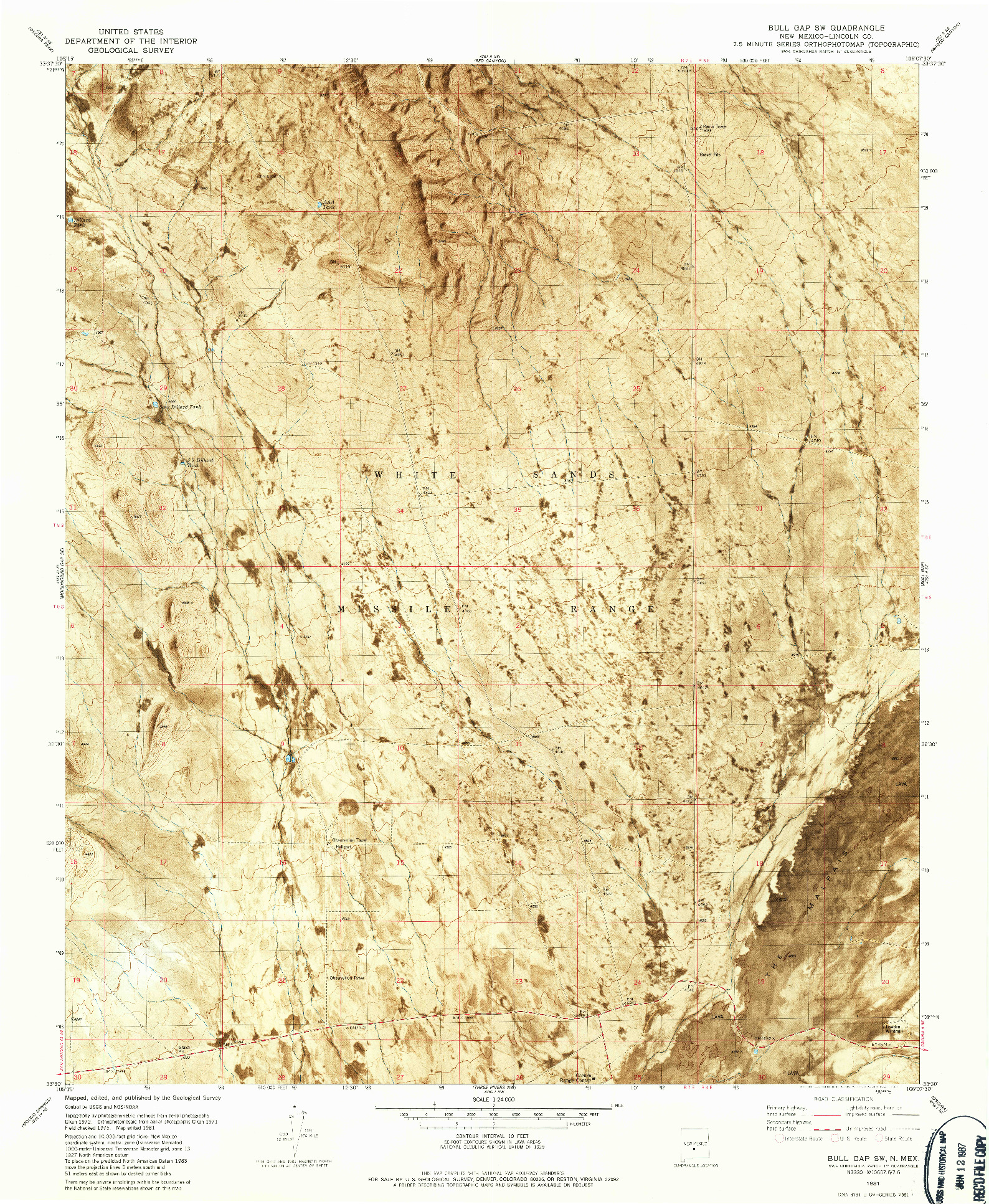 USGS 1:24000-SCALE QUADRANGLE FOR BULL GAP SW, NM 1981