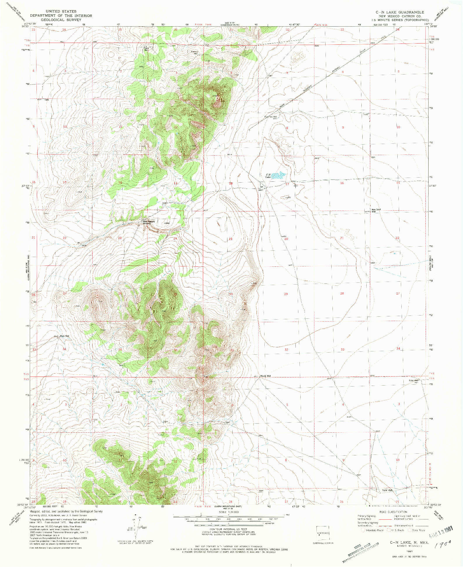 USGS 1:24000-SCALE QUADRANGLE FOR C N LAKE, NM 1981