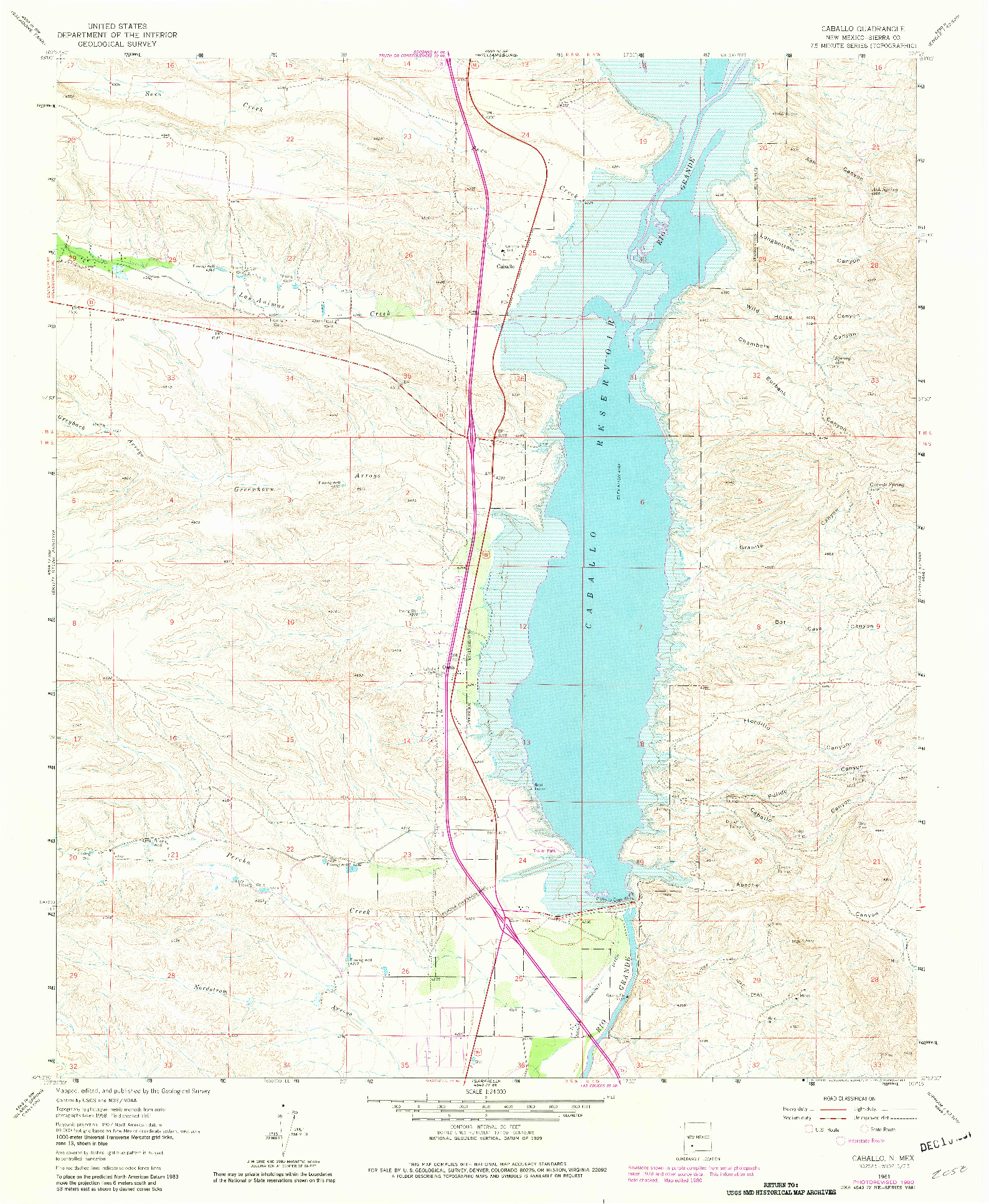 USGS 1:24000-SCALE QUADRANGLE FOR CABALLO, NM 1961