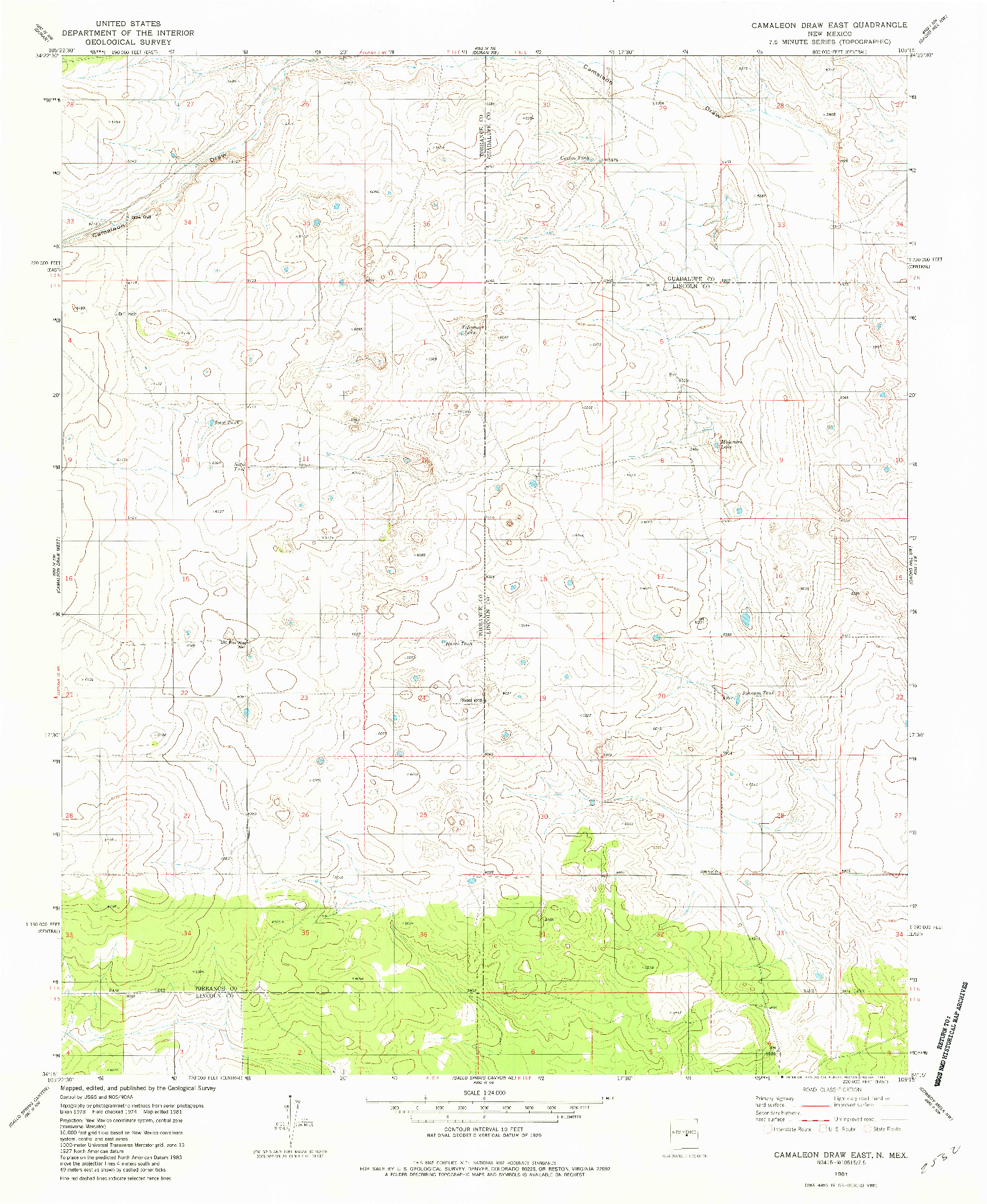 USGS 1:24000-SCALE QUADRANGLE FOR CAMALEON DRAW EAST, NM 1981