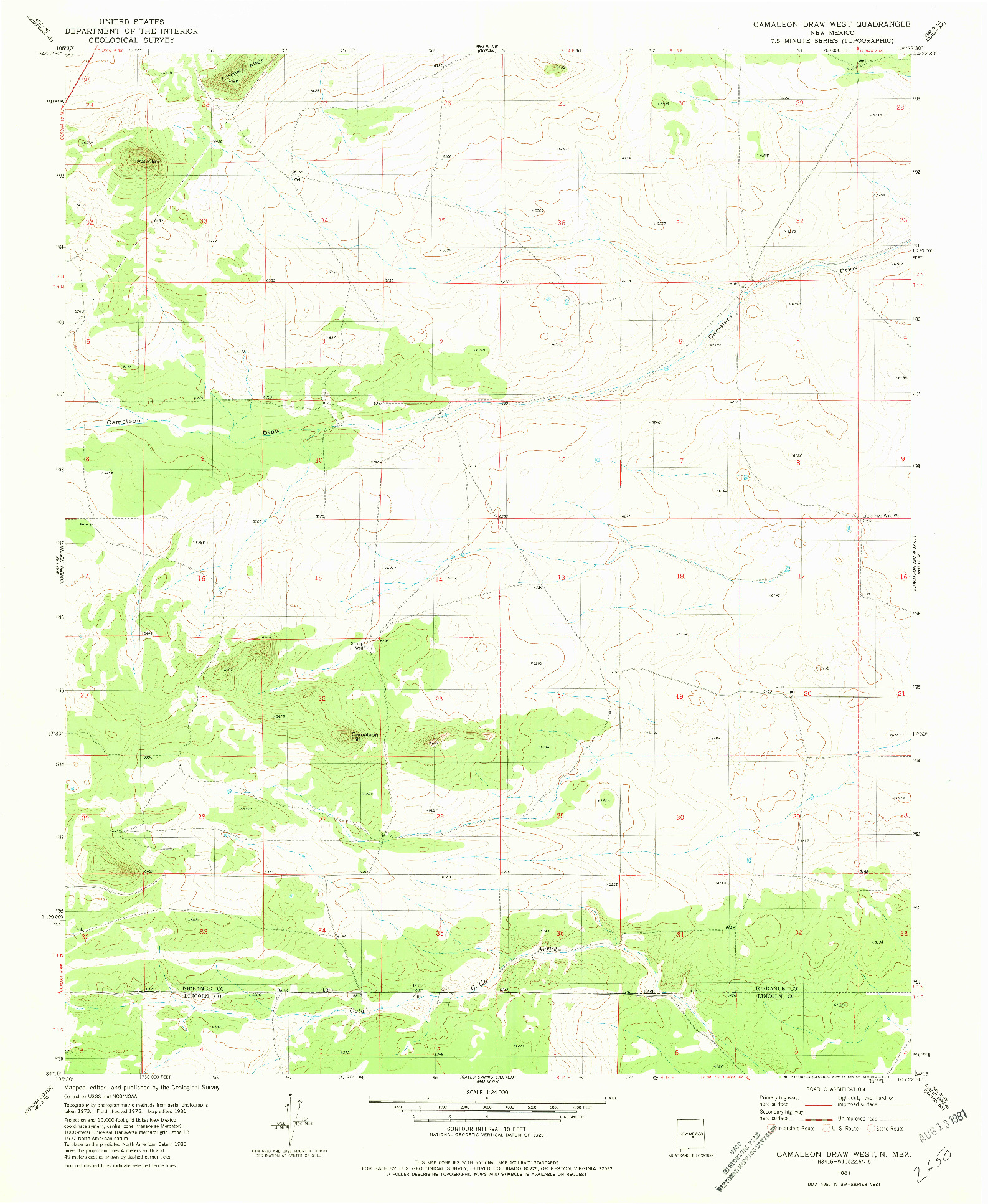USGS 1:24000-SCALE QUADRANGLE FOR CAMALEON DRAW WEST, NM 1981
