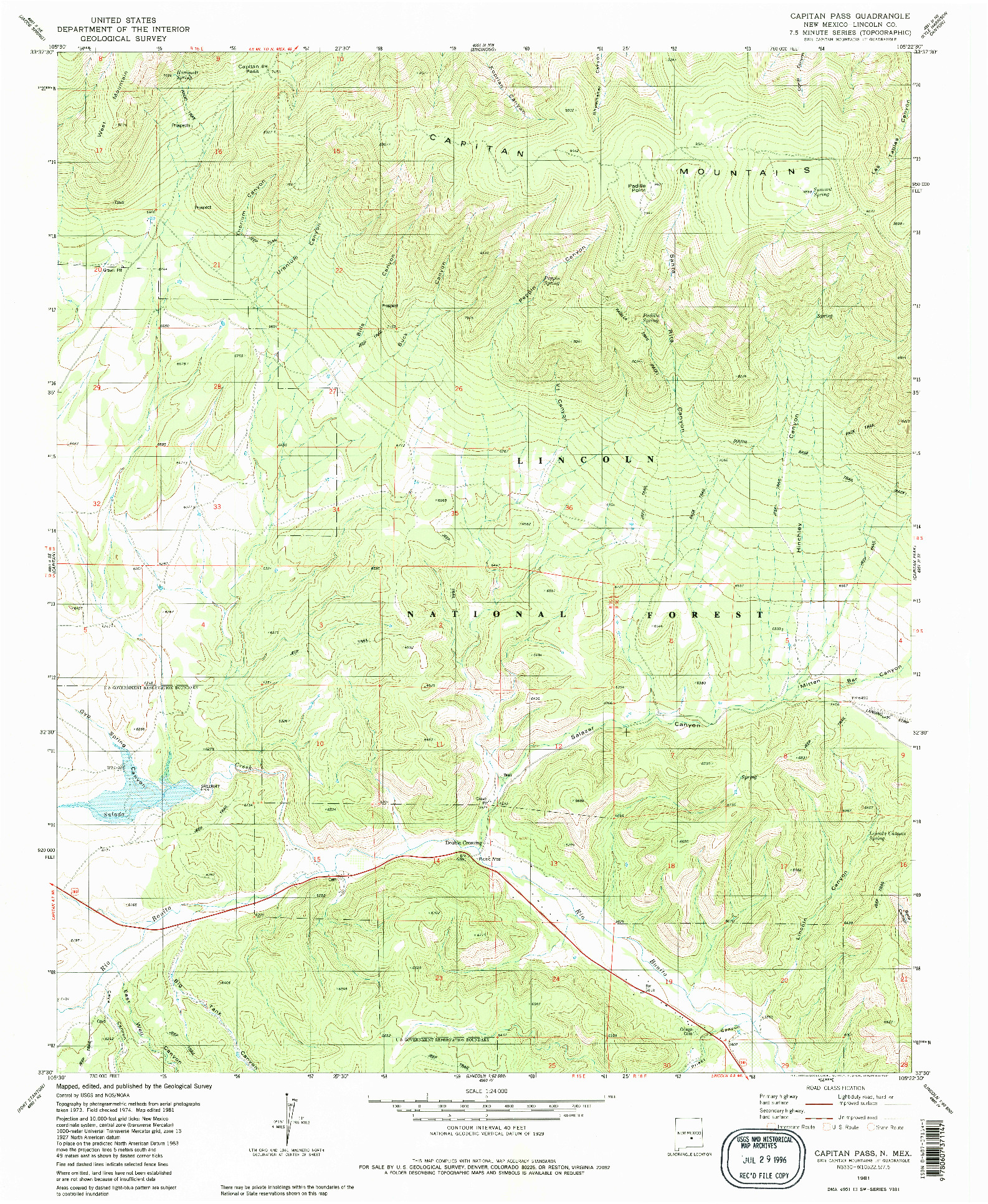 USGS 1:24000-SCALE QUADRANGLE FOR CAPITAN PASS, NM 1981