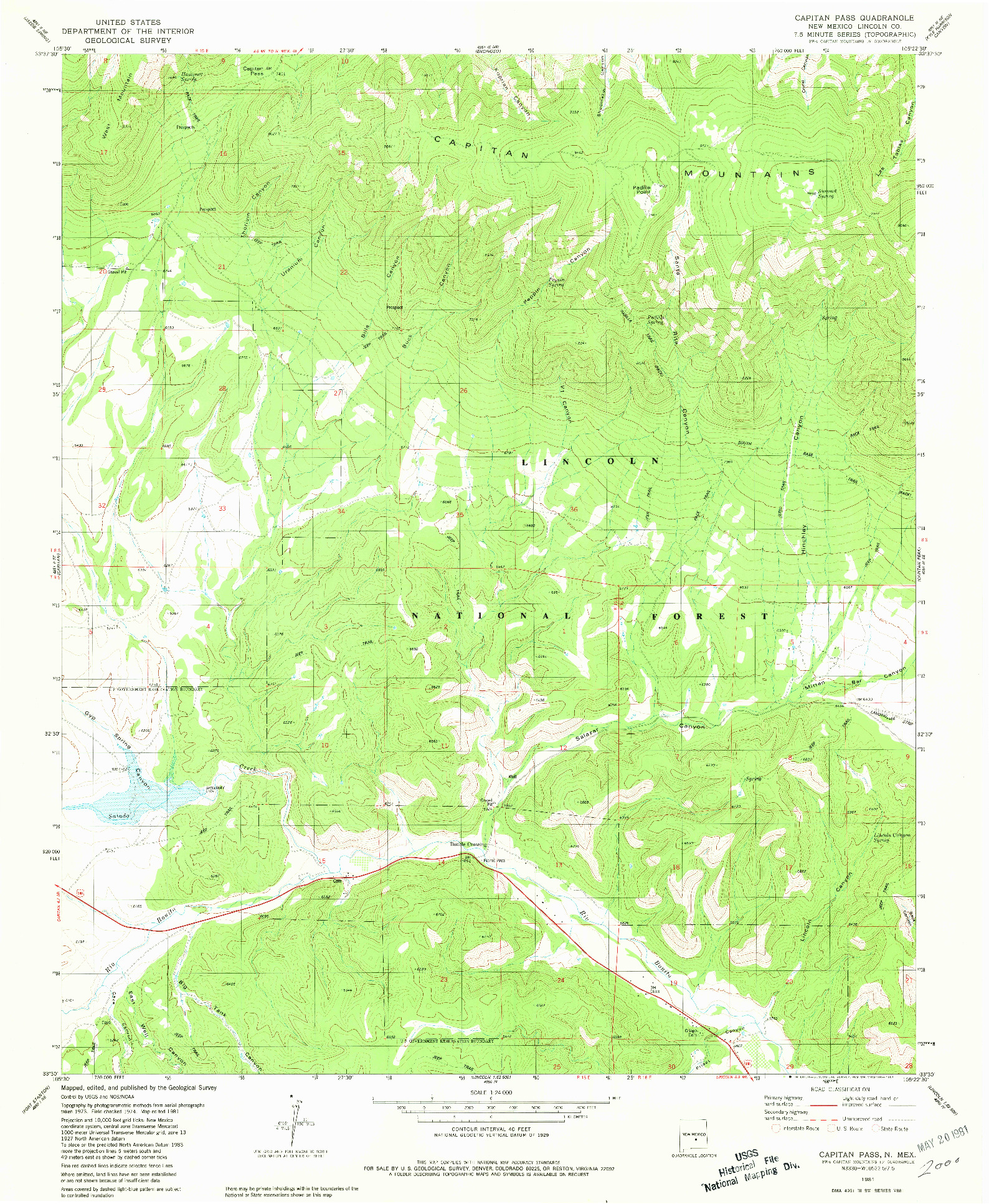 USGS 1:24000-SCALE QUADRANGLE FOR CAPITAN PASS, NM 1981