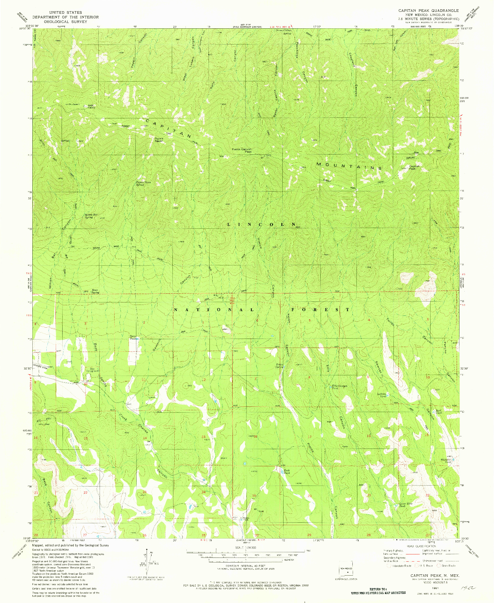 USGS 1:24000-SCALE QUADRANGLE FOR CAPITAN PEAK, NM 1981