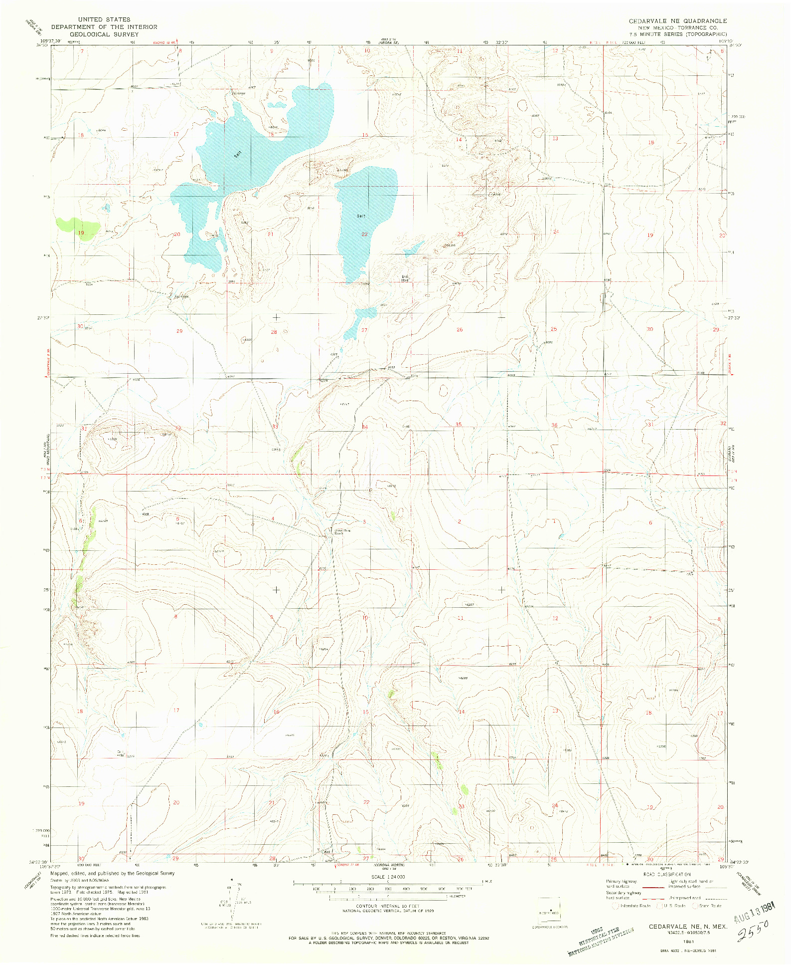 USGS 1:24000-SCALE QUADRANGLE FOR CEDARVALE NE, NM 1981