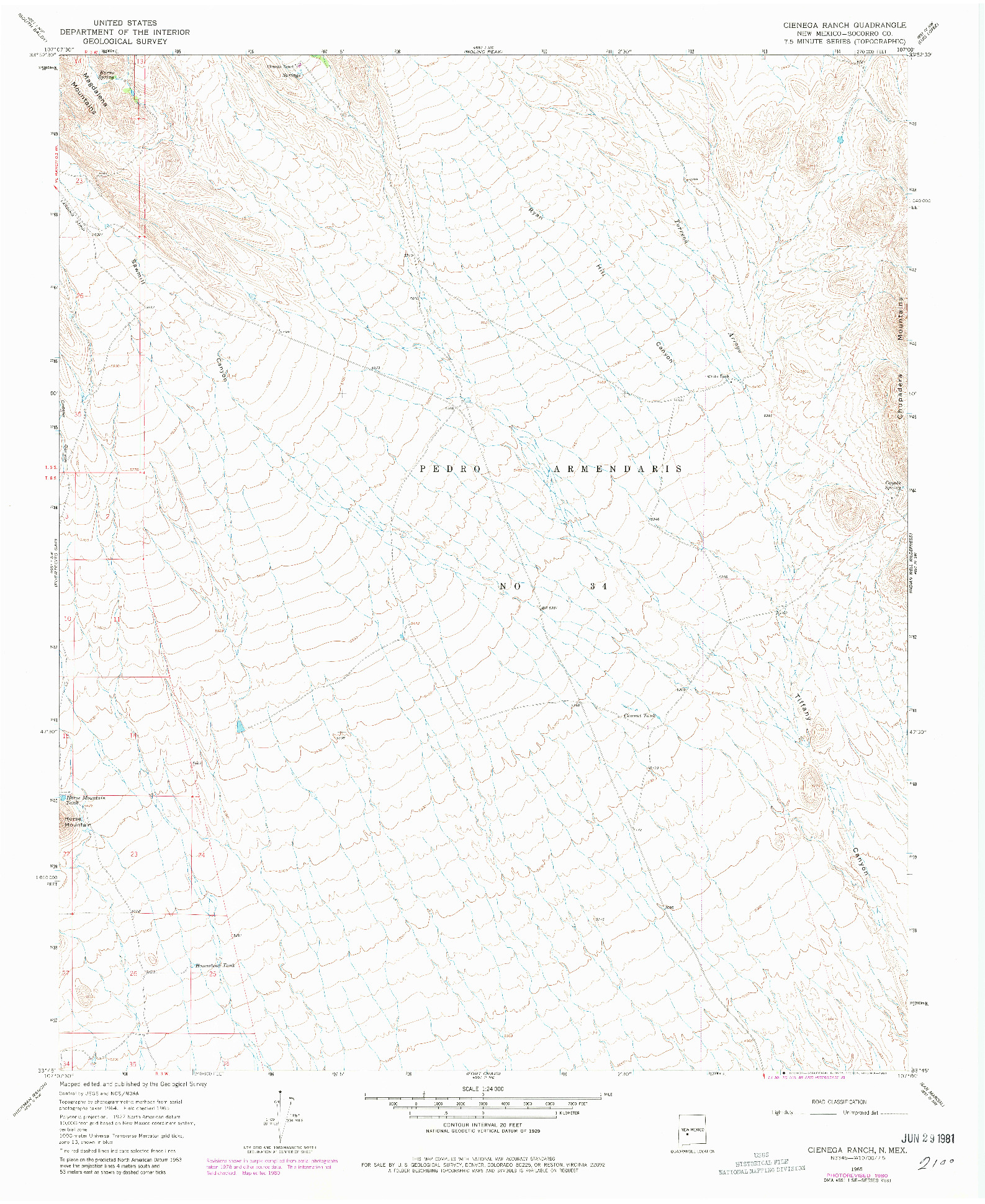 USGS 1:24000-SCALE QUADRANGLE FOR CIENEGA RANCH, NM 1965