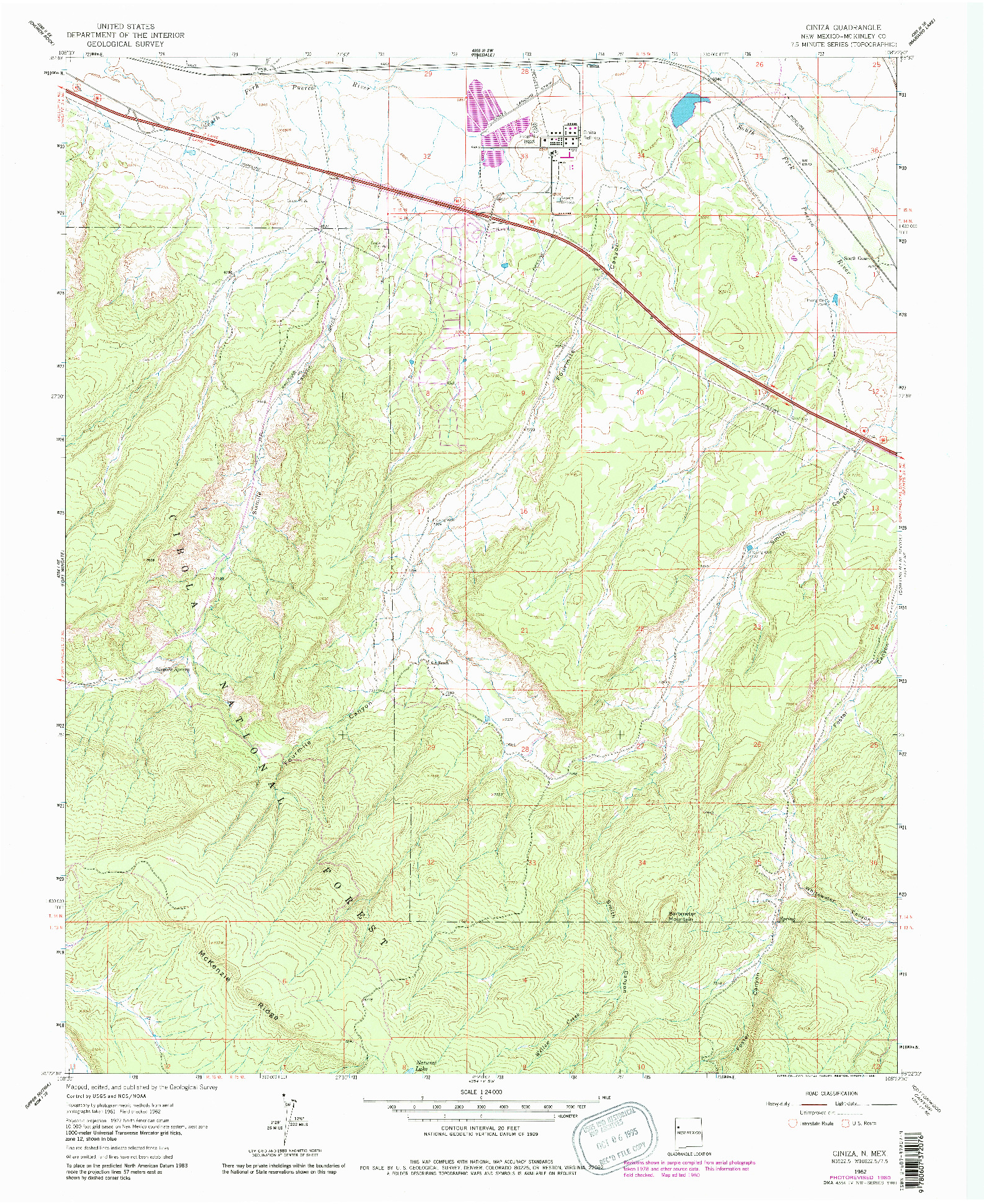USGS 1:24000-SCALE QUADRANGLE FOR CINIZA, NM 1962