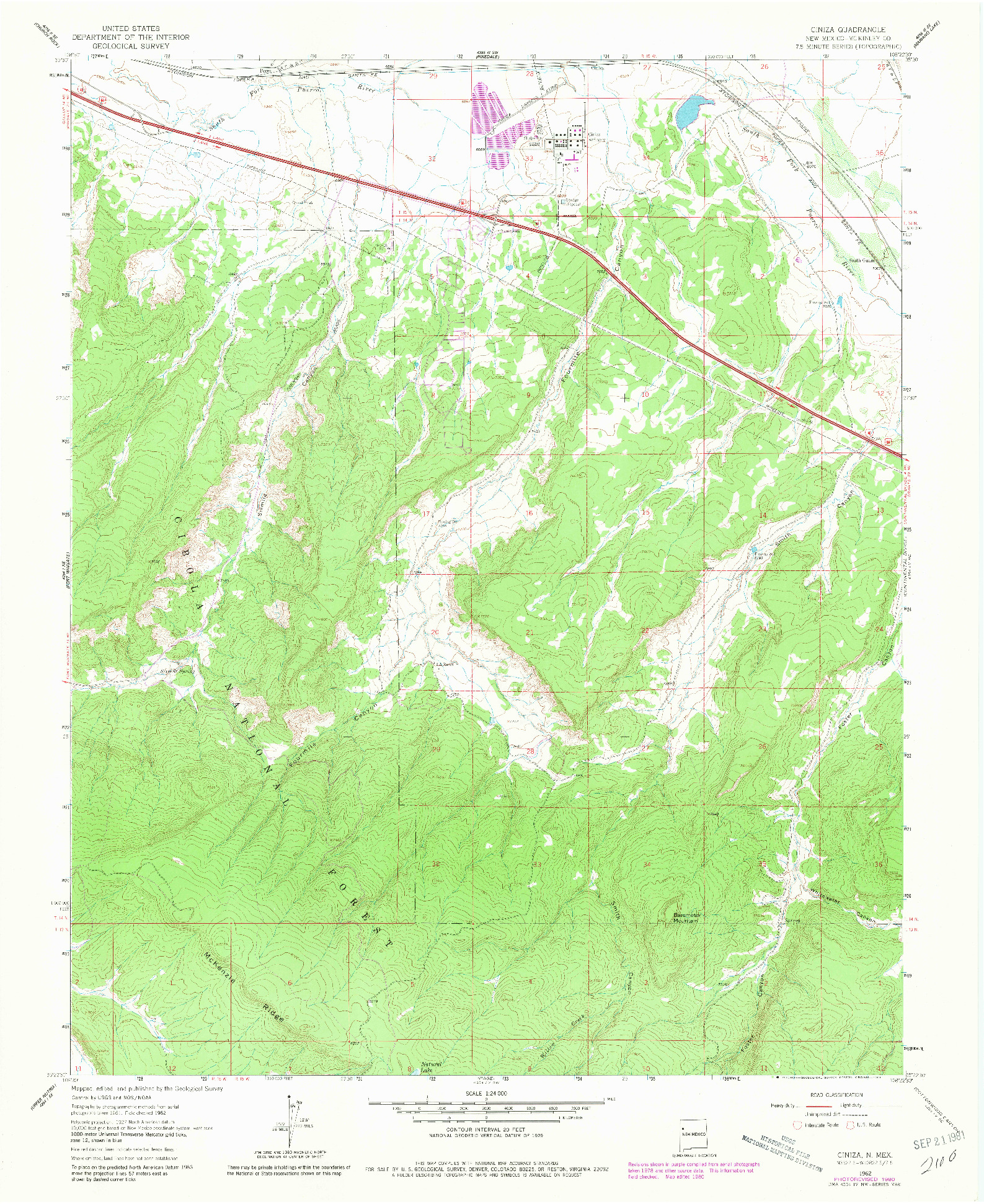 USGS 1:24000-SCALE QUADRANGLE FOR CINIZA, NM 1962