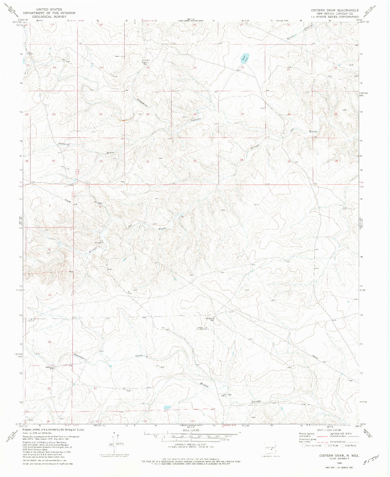 USGS 1:24000-SCALE QUADRANGLE FOR CISTERN DRAW, NM 1981